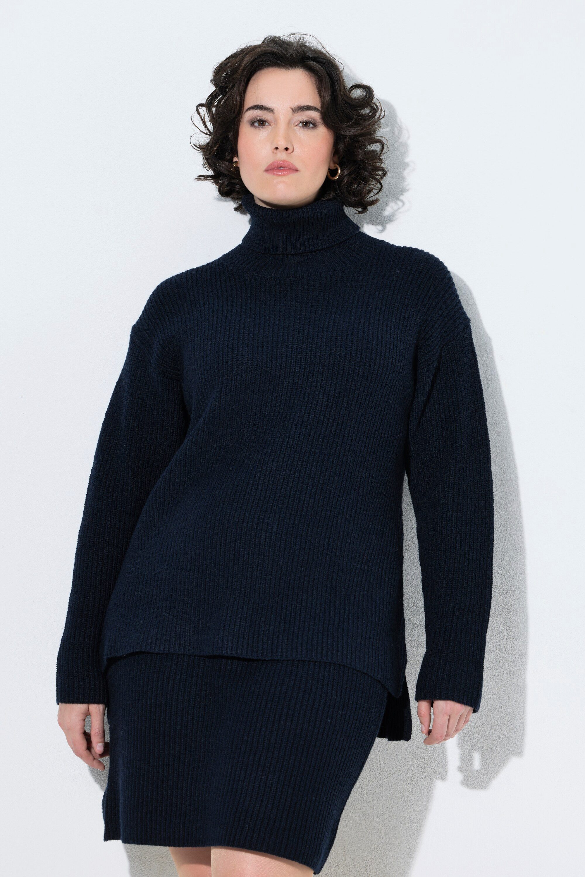 Ulla Popken Rollkragenpullover Pullover Strukturstrick A-Linie Rollkragen Langarm