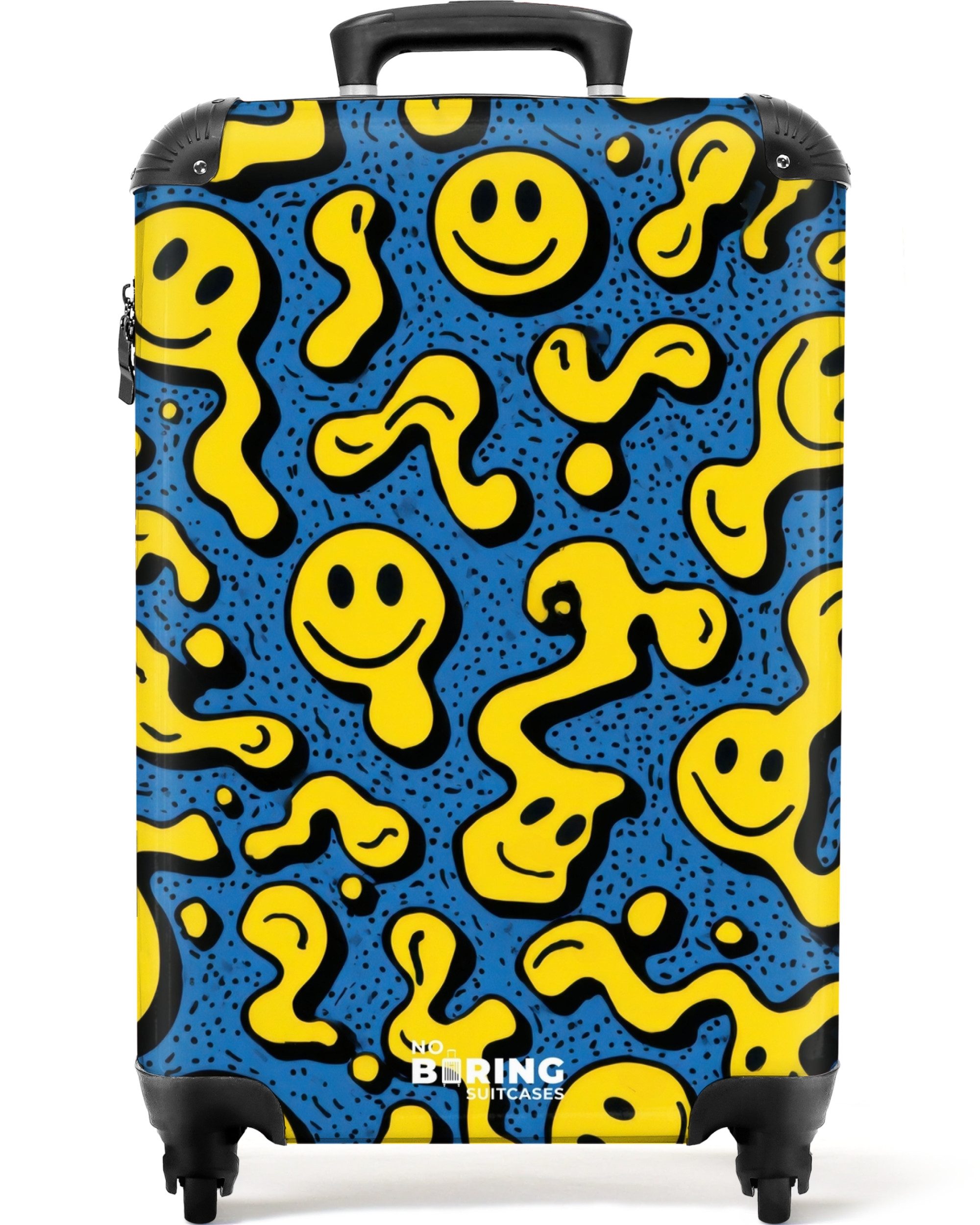 NoBoringSuitcases.com© Kinderkoffer Fließende Smiley-Gesichter auf blauem Hintergrund 55x35x20cm, Kinder Koffer Klein, Trolley Handgepäck, Reisekoffer