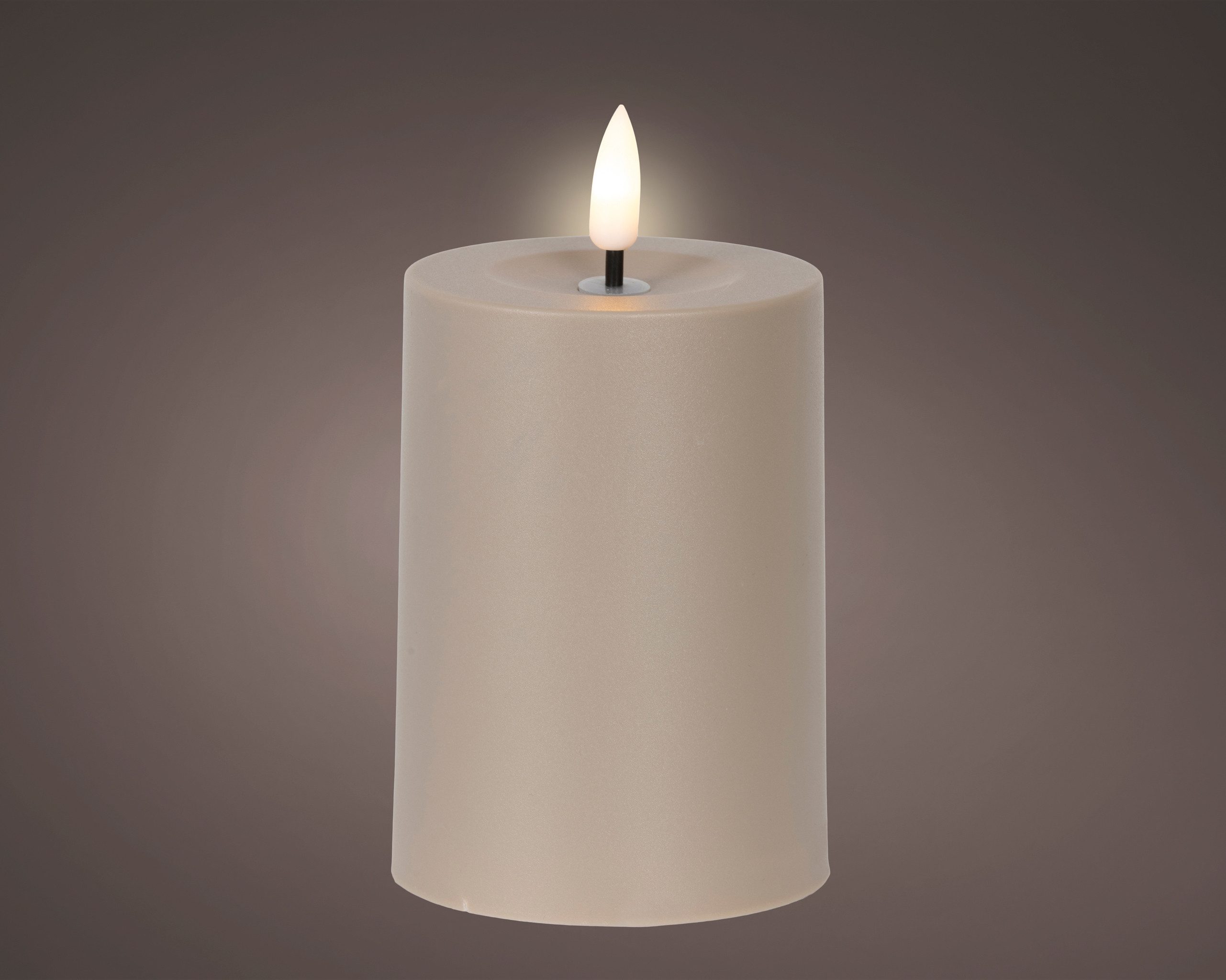 Lumineo LED-Kerze, Dauerlicht, warmweiß, Solar LED Kerze 7x10cm Outdoor Kunststoff Braun / Warmweiß