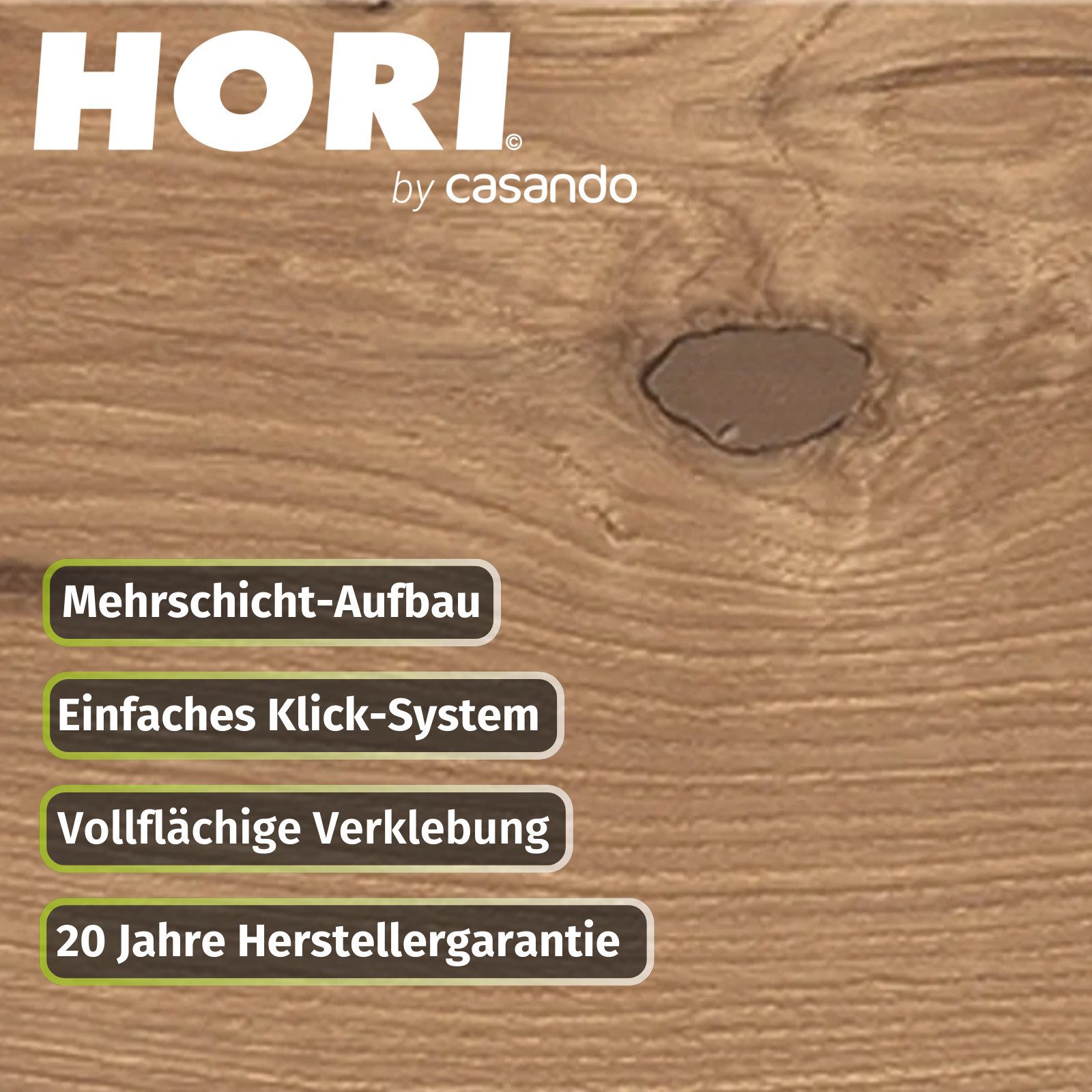 HORI Parkett HORI Parkett Eiche, Boden für Wohnräume, einfache Verlegung langlebig, 16 St., 16 Stück Pro Paket, 3-Schichtig, schwimmende Verlegung, vollflächige Verklebung