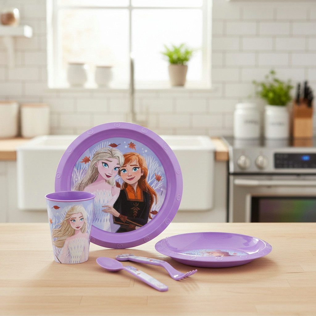 Disney Kindergeschirr-Set Disney Die Eiskönigin Elsa Kinder Geschirr-Set 5 teilig (5-tlg), 1 Personen, Becher Teller Schüssel