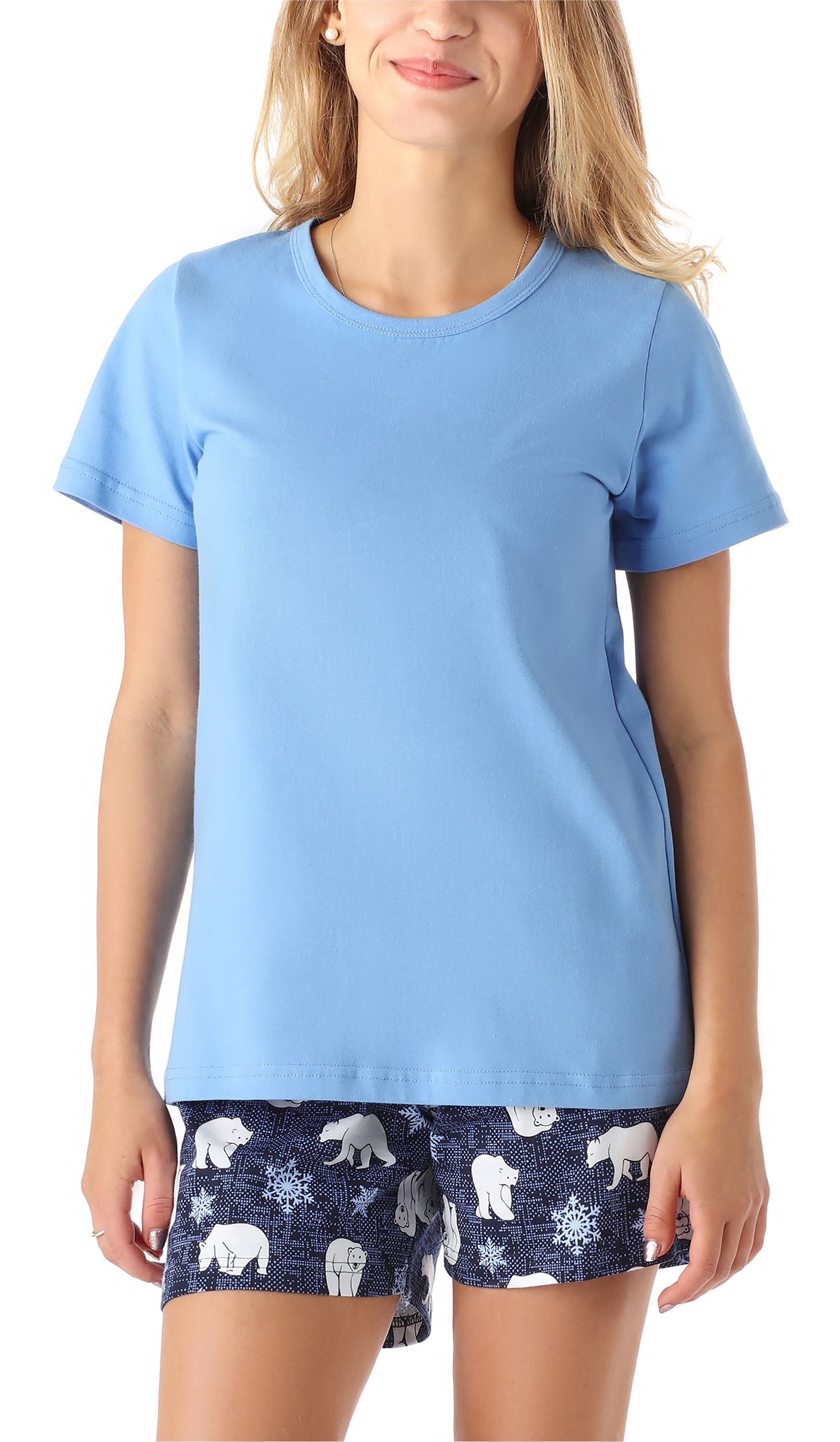 Merry Style Schlafanzug Mädchen Schlafanzüge Kurz aus Baumwolle Pyjama Set MS10-265 Blau Bär