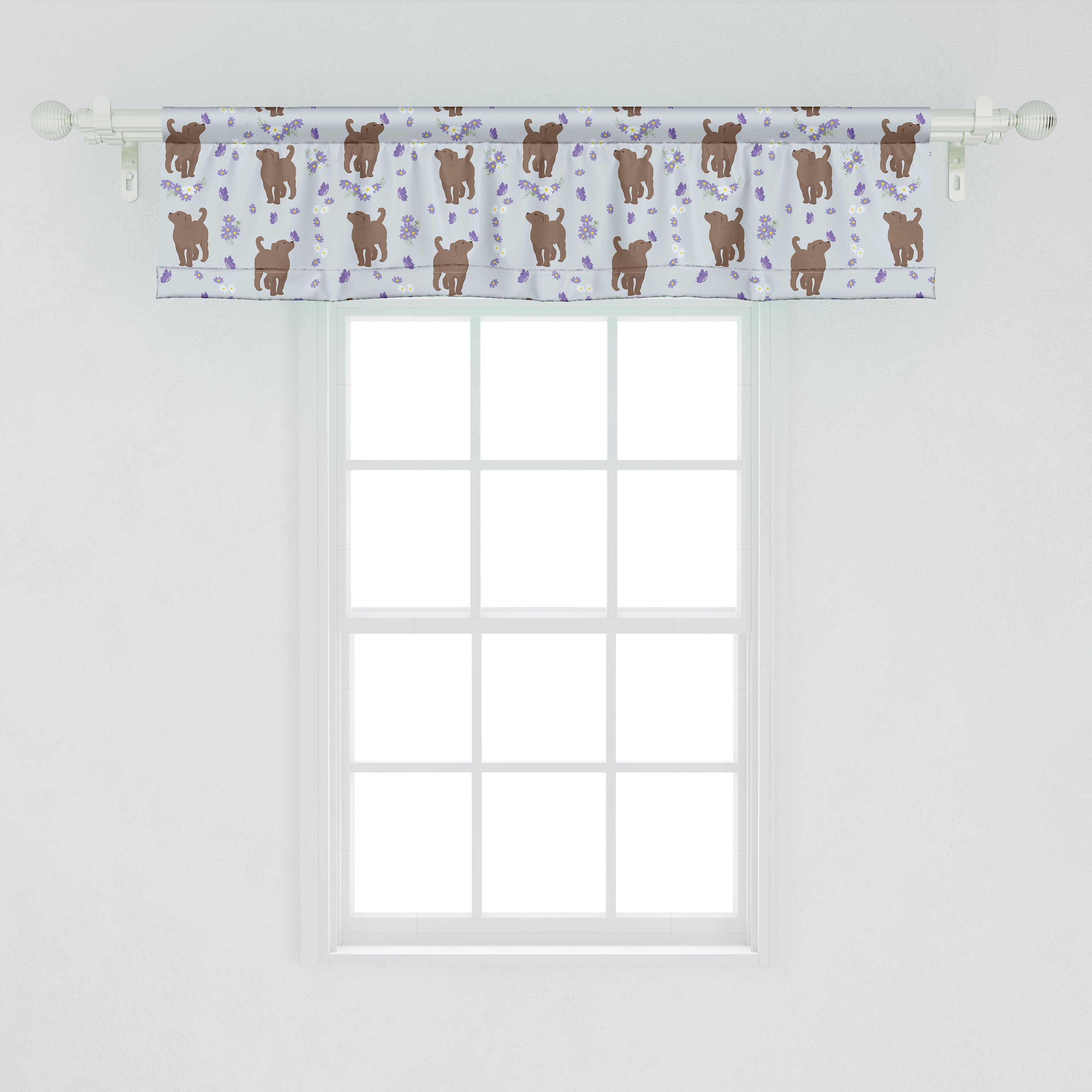 Küche Dekor Schlafzimmer Vorhang Schmetterlinge für Hund Stangentasche, Volant mit und Scheibengardine Abakuhaus, Welpen Blumen Microfaser,