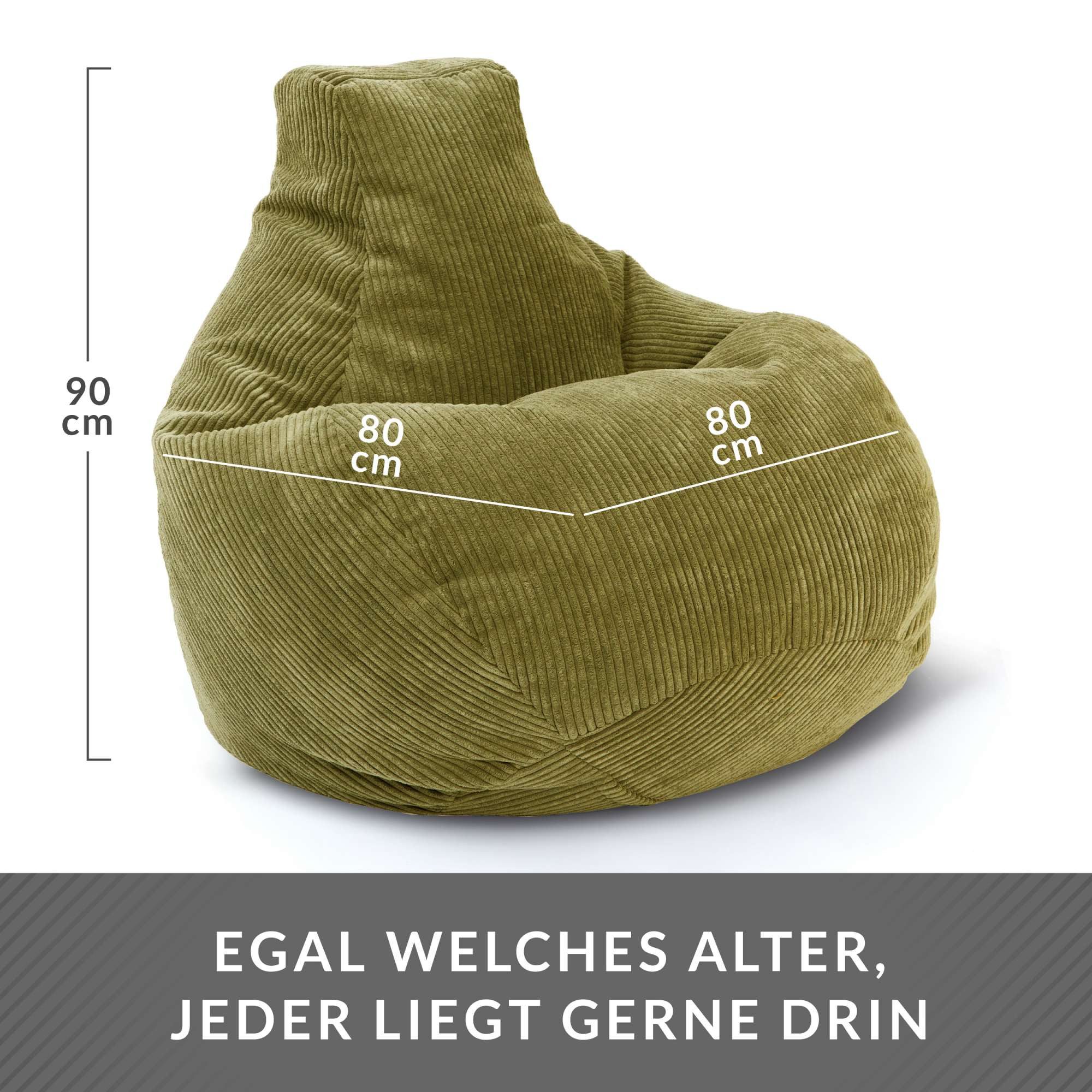 Green Bean Sitzsack Sitzsack Cozy Cord mit Rückenlehne (Indoor, waschbarer Bezug), Bean Bag Bodenkissen Lounge Sitzhocker Relax-Sessel Gamer Gamingstuhl – Bild 4 von 5