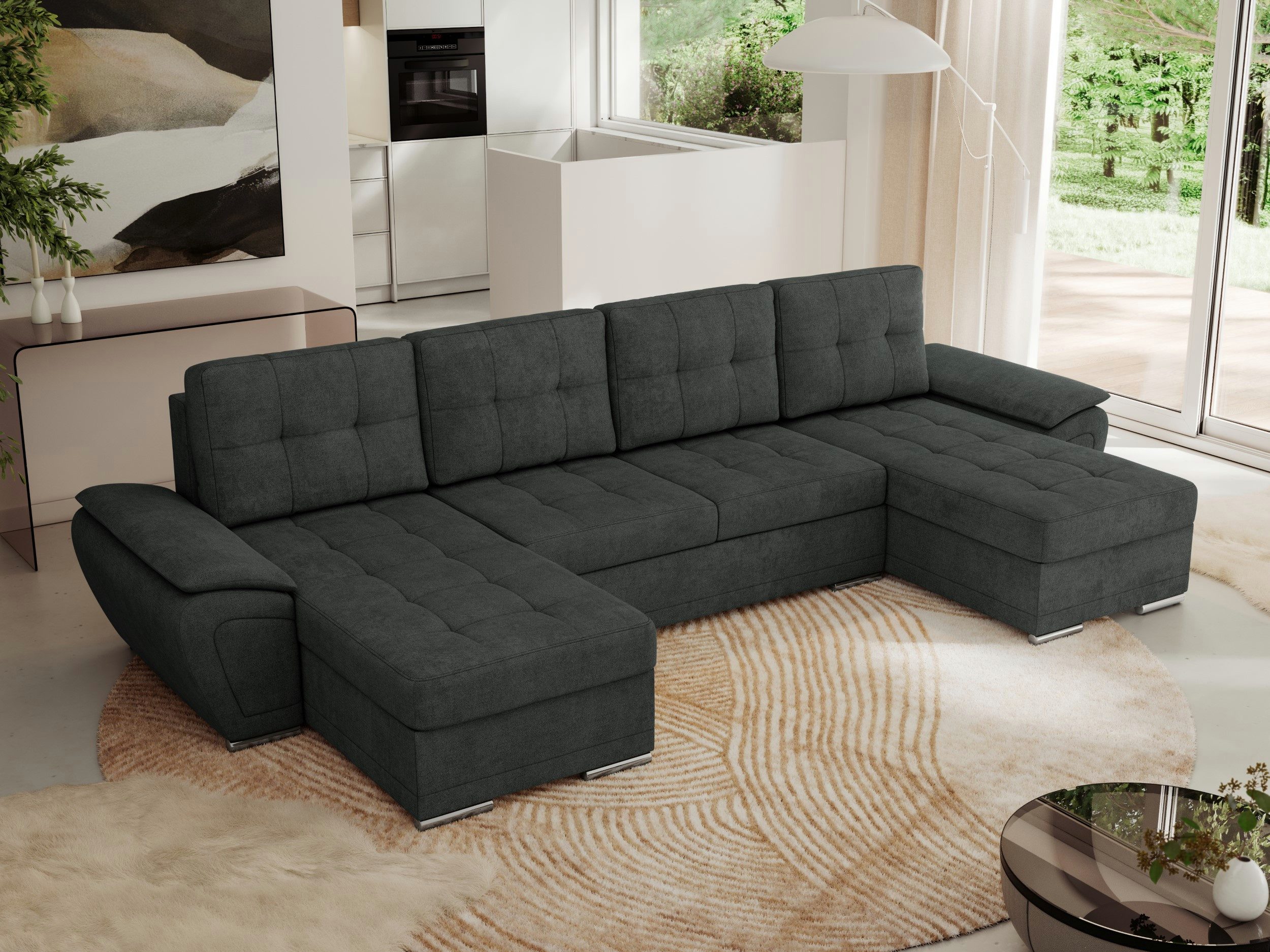 MKS MÖBEL Ecksofa UMBRIA U, Set, Schlafsofa U-form, Wellenfedern, T30-Schaum, Ecksofa U-Form, Bettkasten, Schlaffunktion, lose Kissen