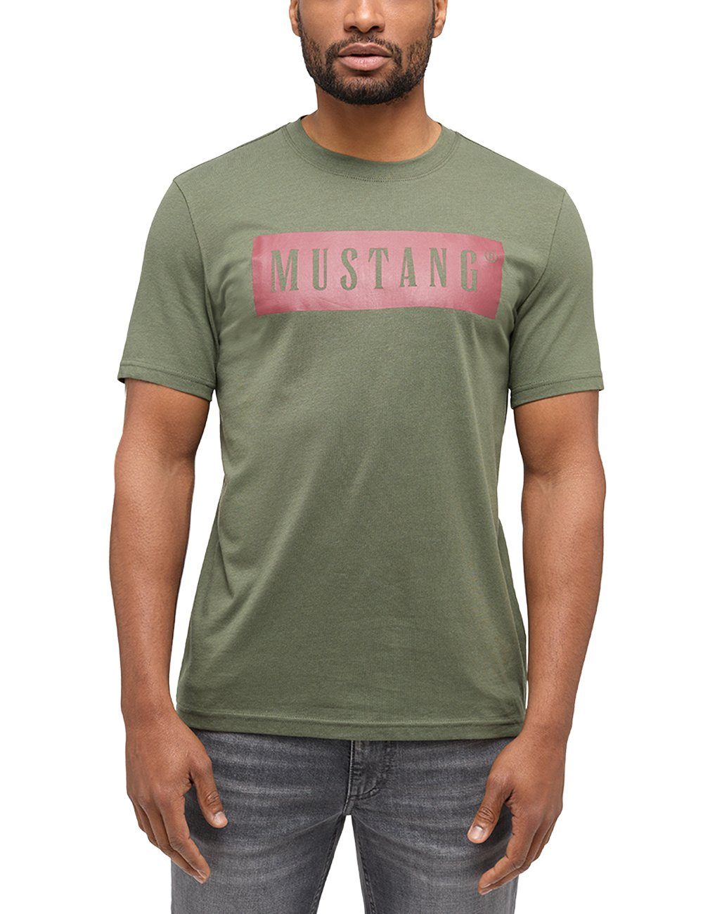 MUSTANG Kurzarmshirt Mustang Print-Shirt grün