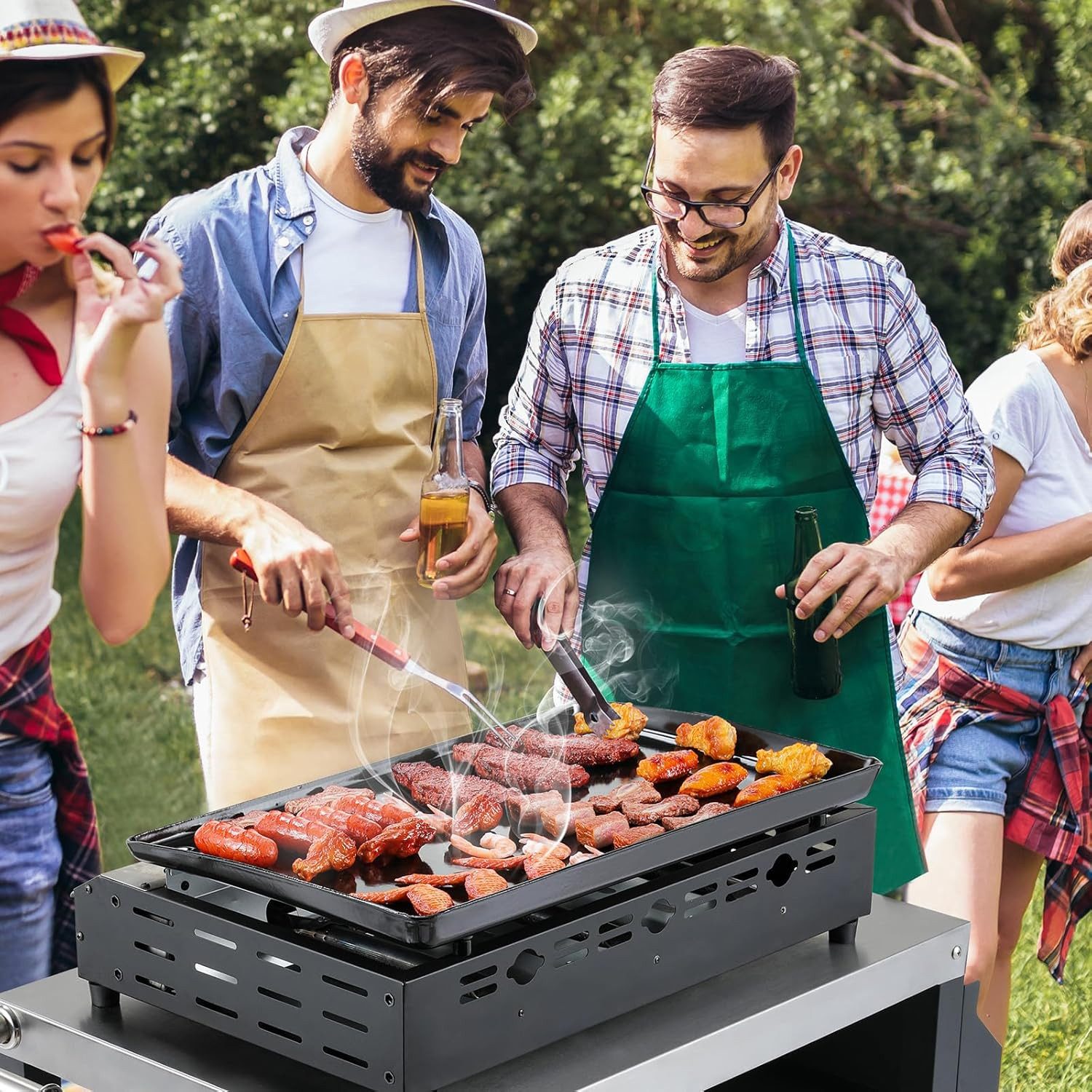 TLGREEN Camping-Gasgrill,Tischgasgrill mit Gusseisenplatte, Tragbarer Camping Grill mit 2/3 Brennern, Ideal für Balkon, Garten, Picknick & Outdoor BBQ