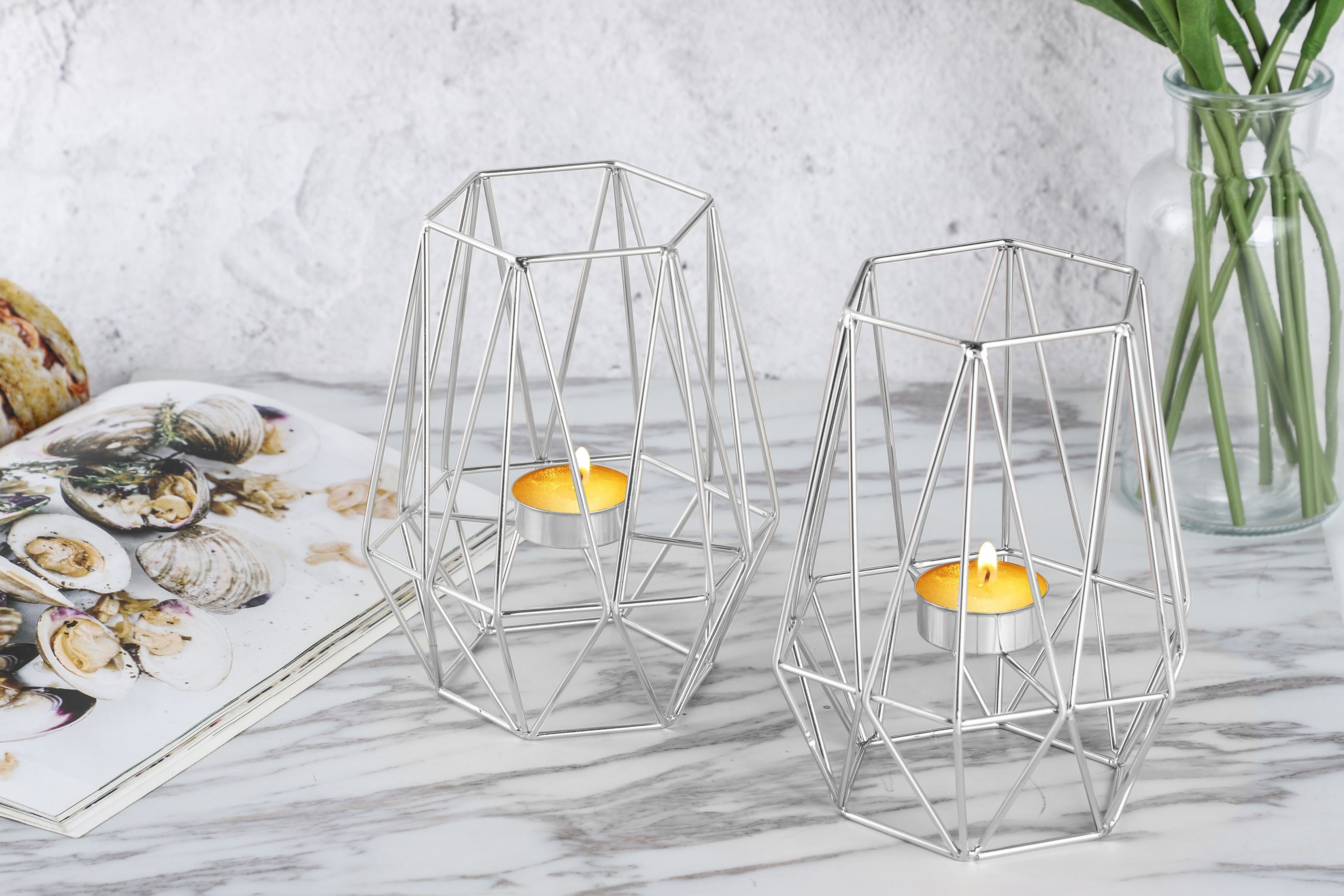 geometrisches Design, Teelichthalter Kerzenhalter moderner Eisen, aus 2 17 ECHTWERK Weihnachtsdeko ca. (Set, Big, Vintage cm Höhe St), silberfarben