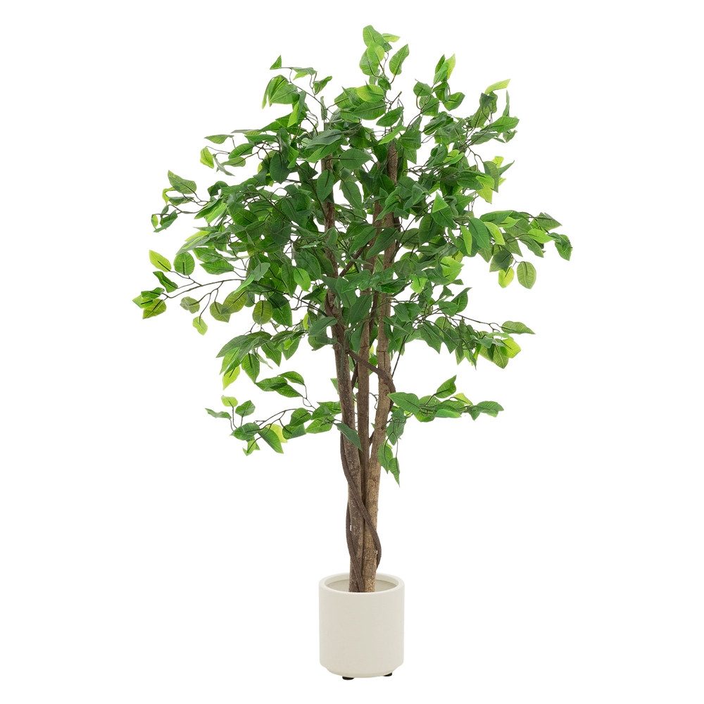 Kunstpflanze Künstliche Pflanze für Wohnräume & Garten dekorative Zimmerpflanze, ML-DESIGN, Höhe 120 cm, Kunstbaum Ficus 120 cm für Innen & Außen mit Naturholzstamm im Topf