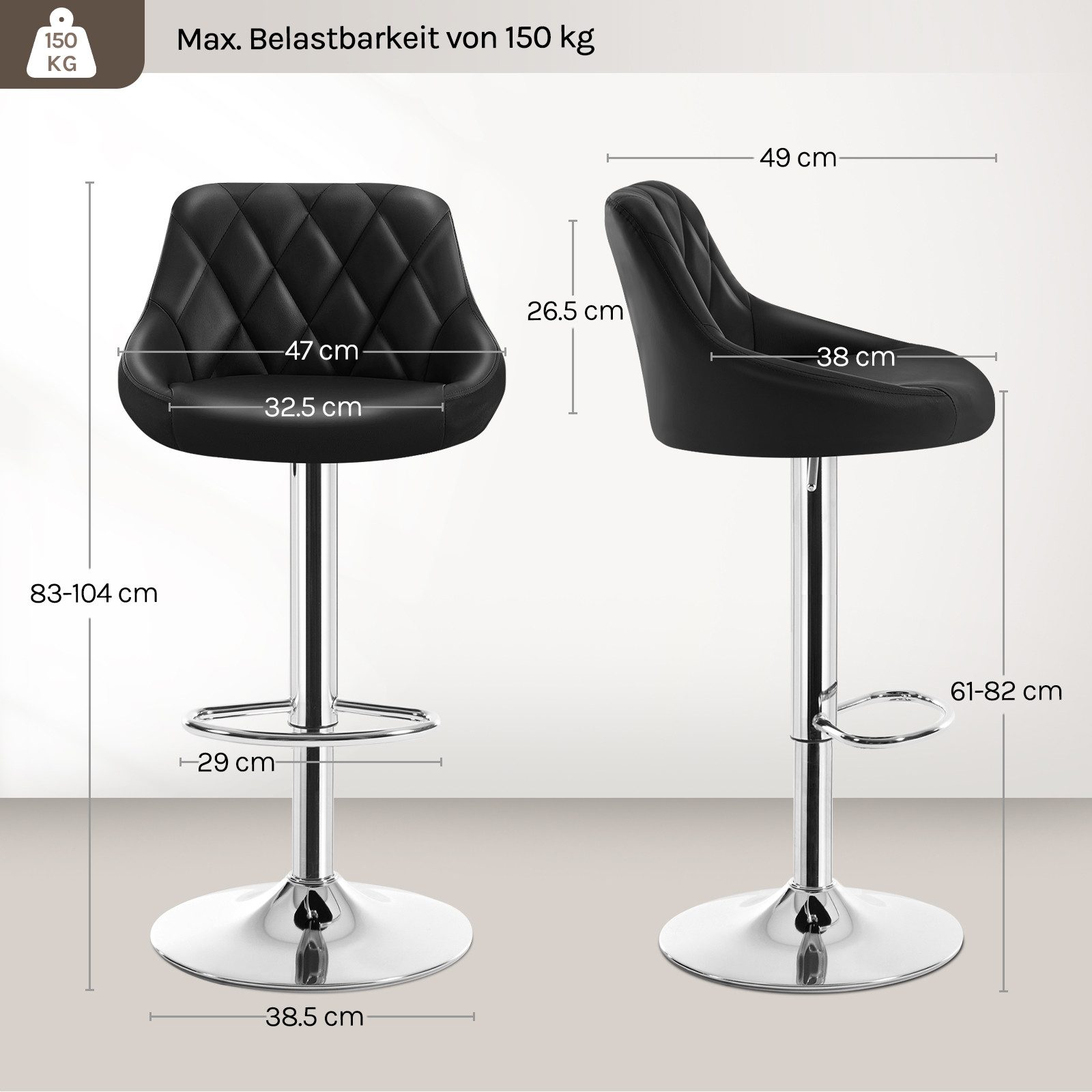 Woltu Barhocker (4 St), Höhenverstellbar, Drehbar, aus Kunstleder, Stahl