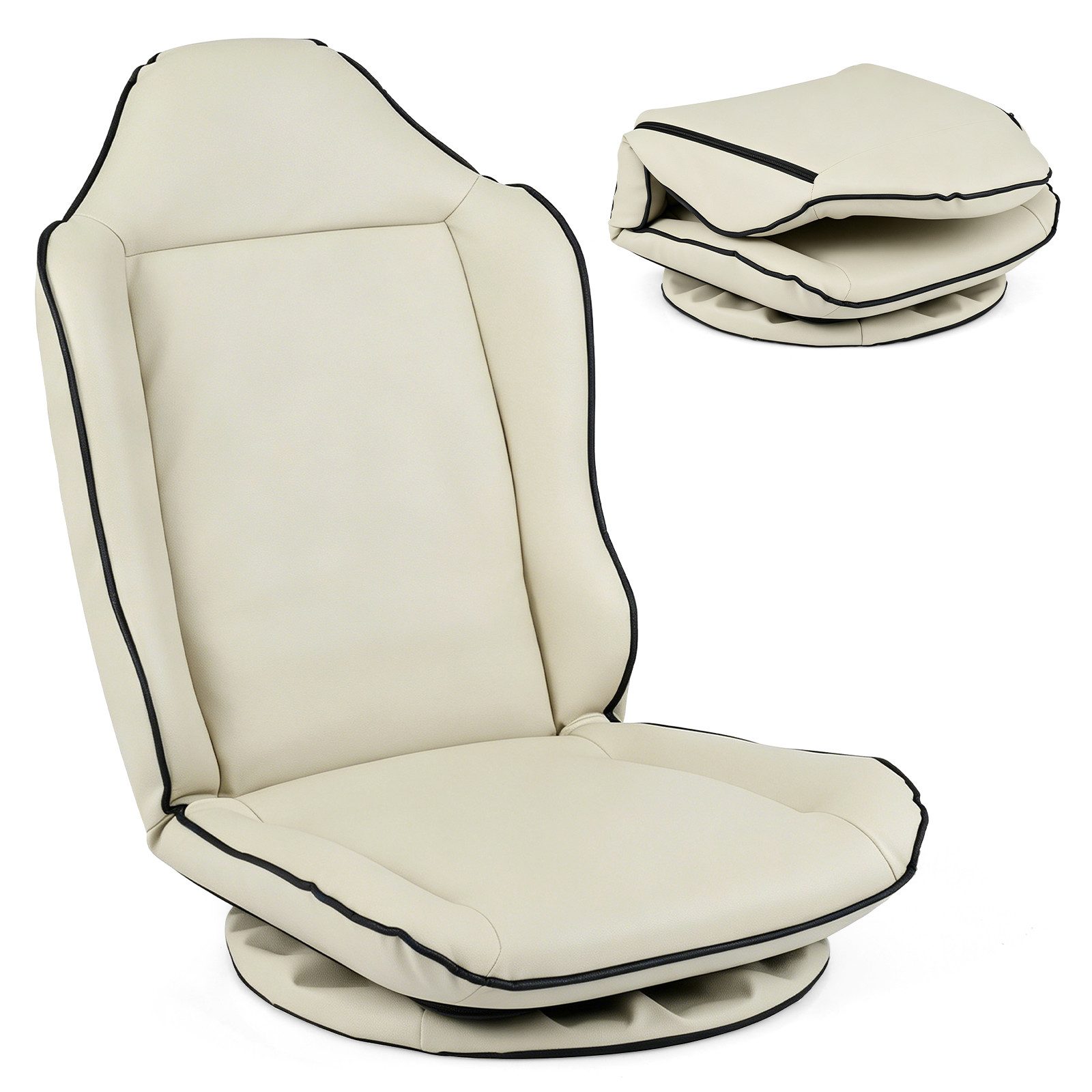 COSTWAY Relaxsessel Bodensessel 360° drehbar mit verstellbarer Rückenlehne, klappbar