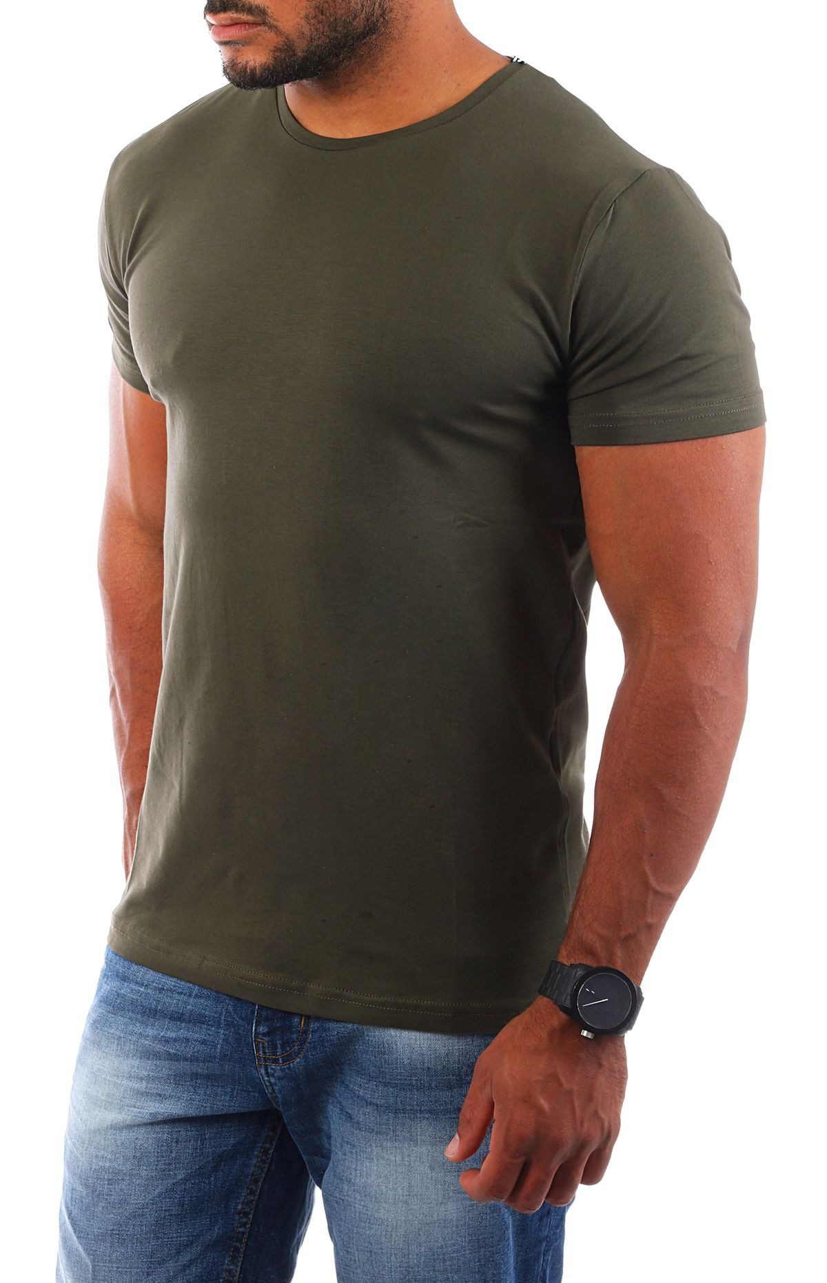 Young & Rich T-Shirt Herren Uni Basic rundhals Ausschnitt Unterziehshirt 1701 Rundhalsauschnitt unifarben kurzarm regular fit