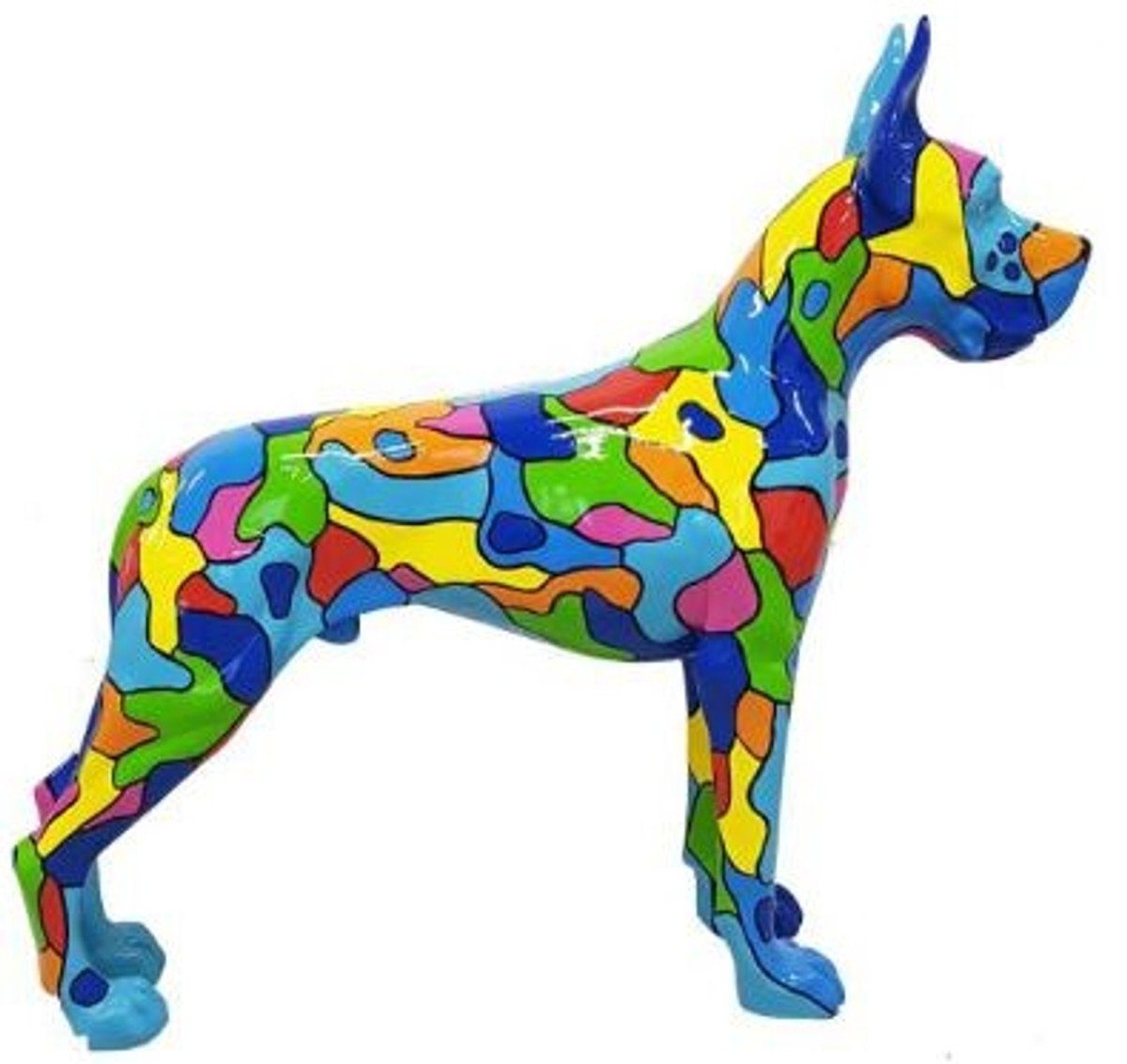 Casa Padrino Skulptur Designer Dekofigur Hund Deutsche Dogge Mehrfarbig 125 x H. 110 cm - Lebensgroße Deko Skulptur - Wetterbeständige Tierfigur | Skulpturen