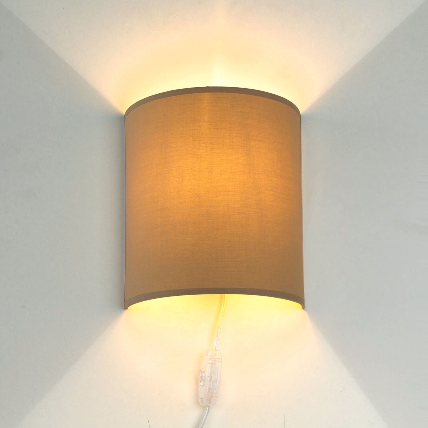 Licht-Erlebnisse Wandleuchte ALICE, ohne Leuchtmittel, Stoff Loft elegant E27 Kaffeebraun Schlafzimmer Wandlampe