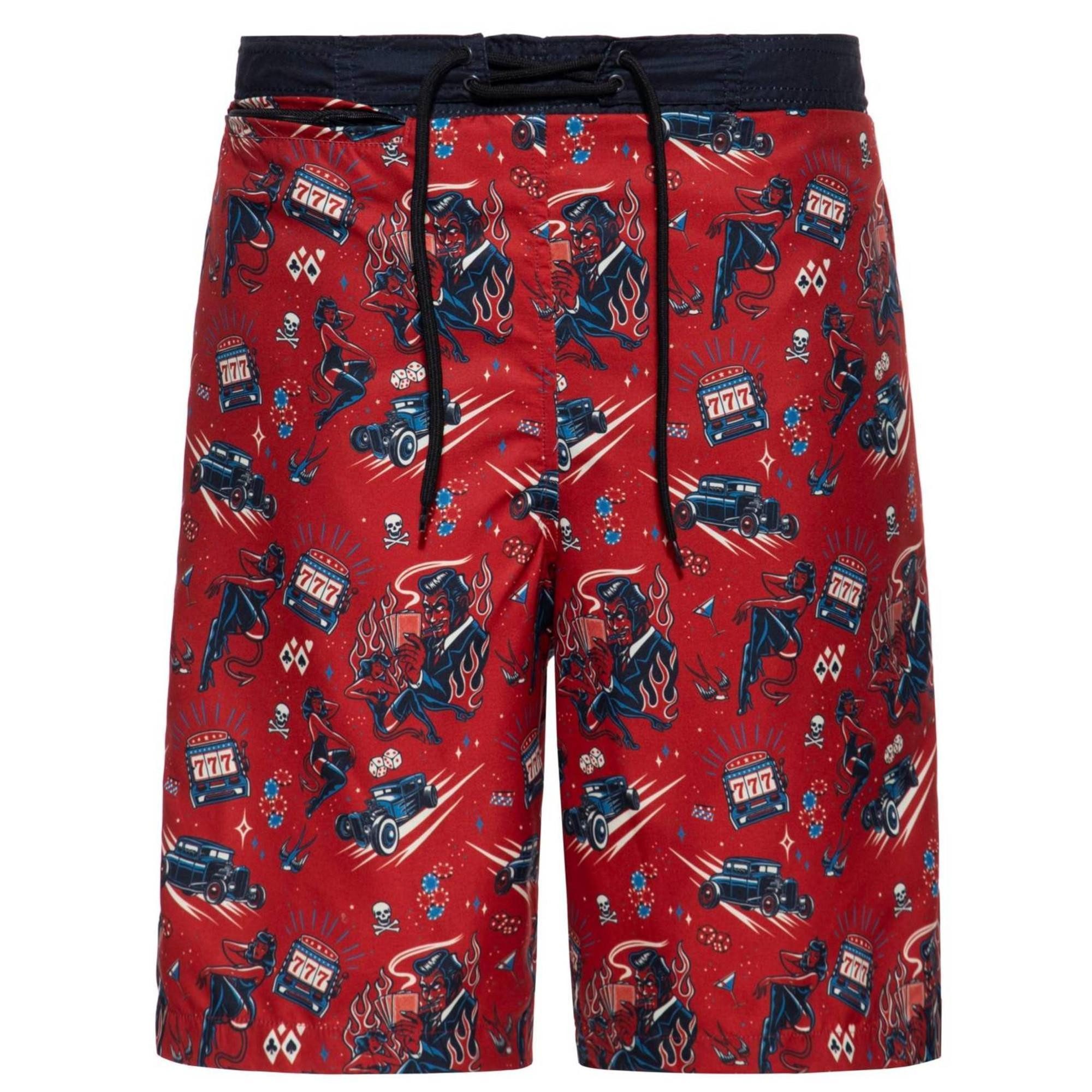 King Kerosin Badeshorts King Kerosin Herren Badeshort Lang "Rockabilly devil" Red (Badeshorts, Badeshorts)