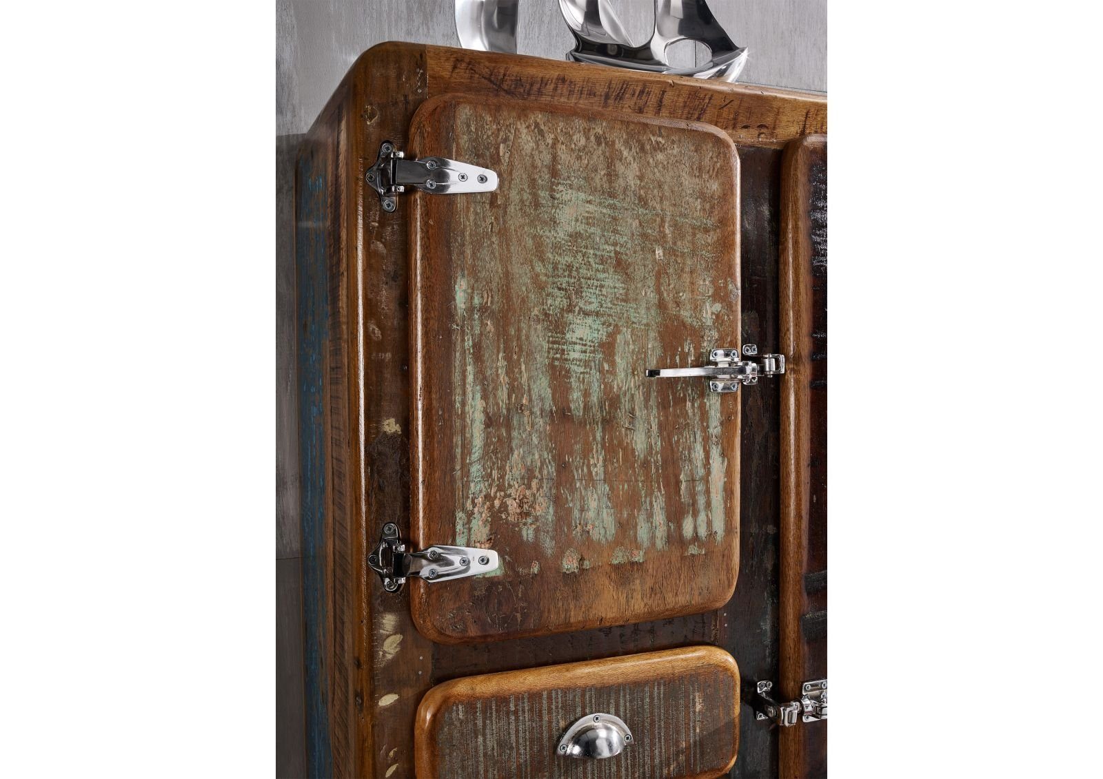 Massivmoebel24 Standvitrine FREEZY (Vitrine Altholz 90x38x140 mehrfarbig lackiert FREEZY #34) Vitrine Altholz 90x38x140 mehrfarbig lackiert FREEZY #34