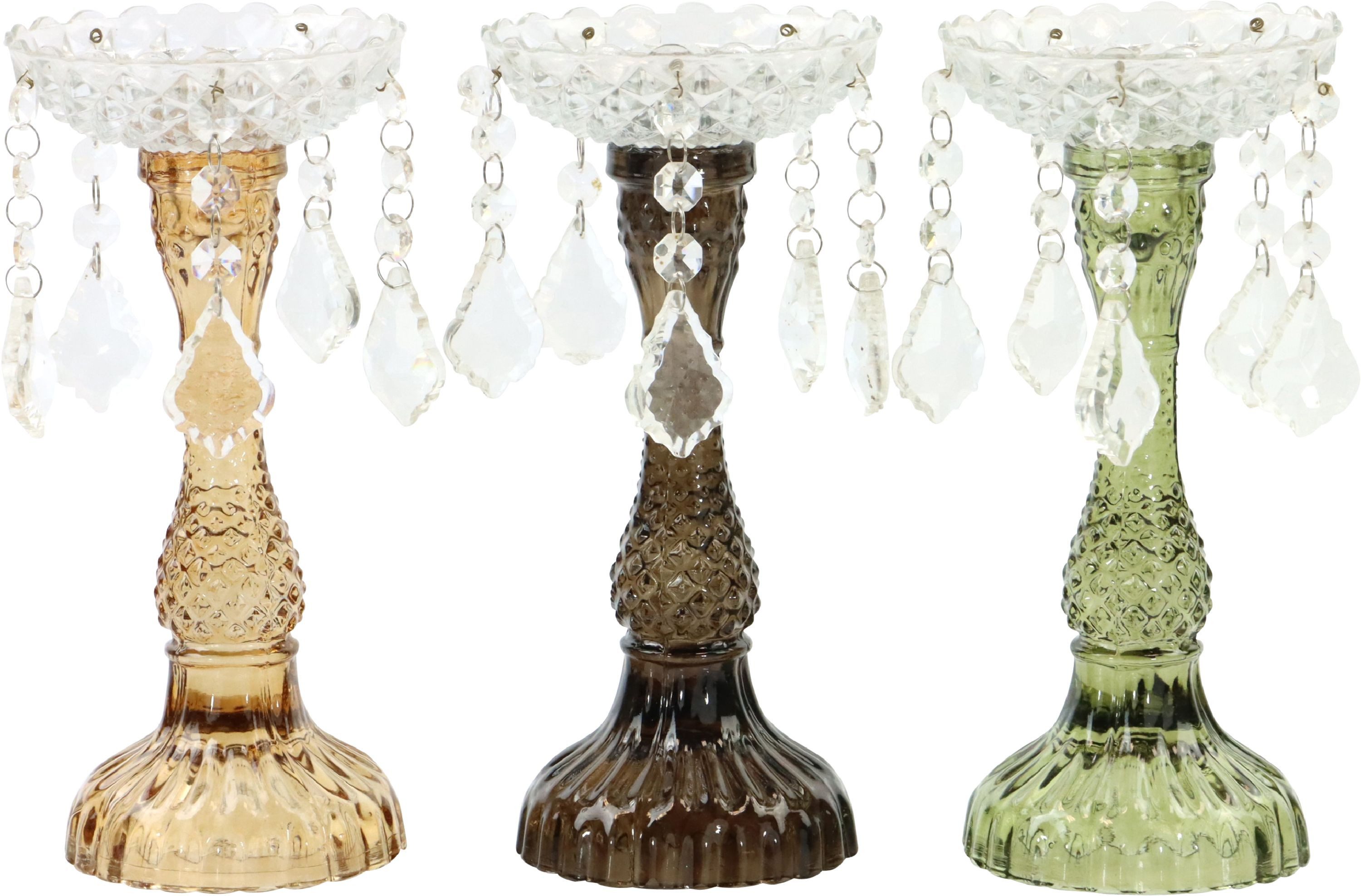 FURNARO Kerzenhalter (3-tlg. Leuchterset), Facettierte Glasstruktur mit hängenden Kristallprismen