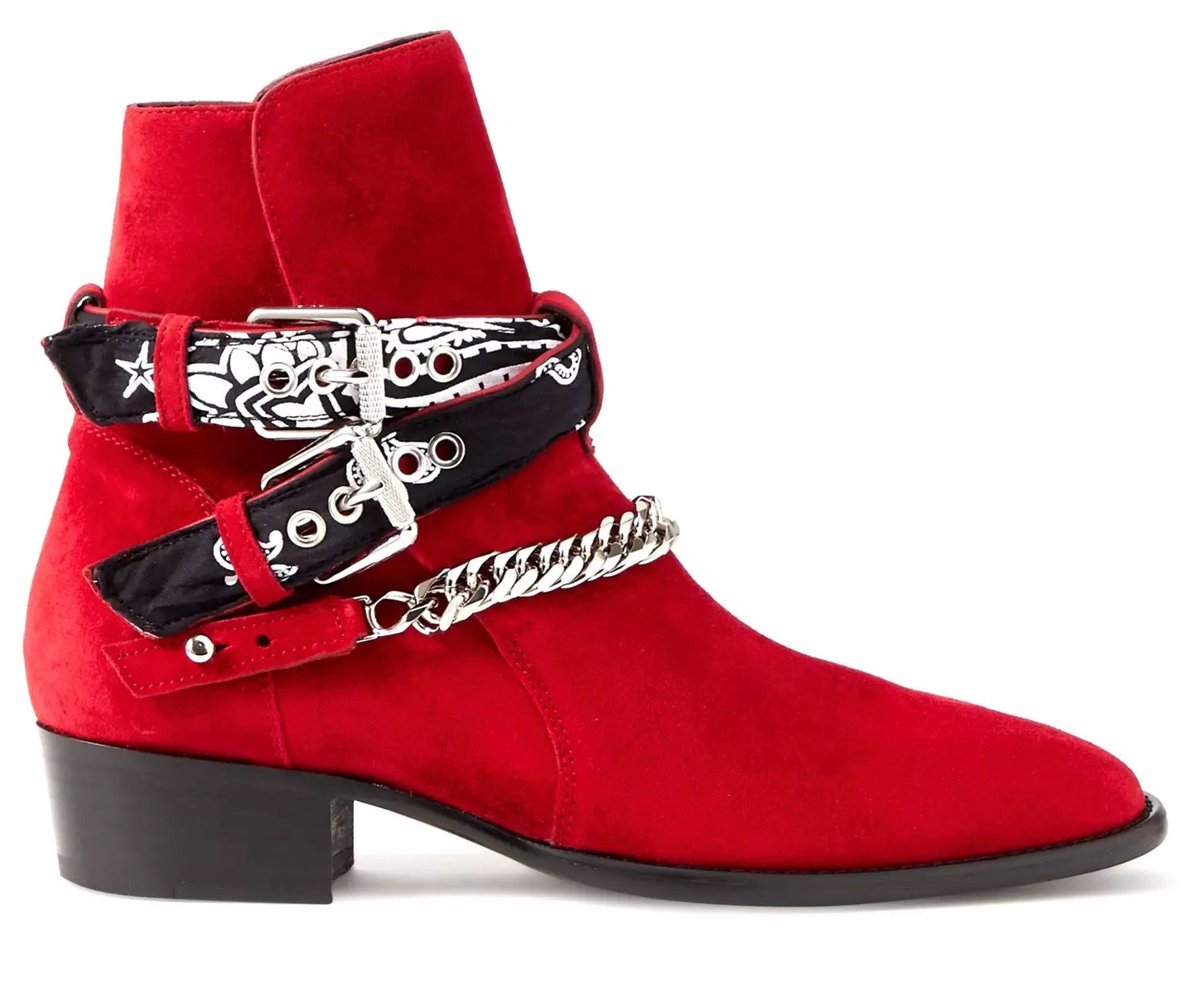 AMIRI Jodhpur Ketten Schuhe Bandana Suede Schuhe Bootsschuh Crossover-Bandana-Riemen, Silberfarbene Kette