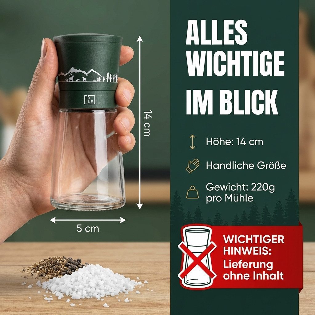 FIXLINE Gewürzmühle Gewürzmühlen SET BLACK FOREST EDITION - hochwertiges Keramikmahlwerk manuell, Black Forest Edition – Bild 5 von 5