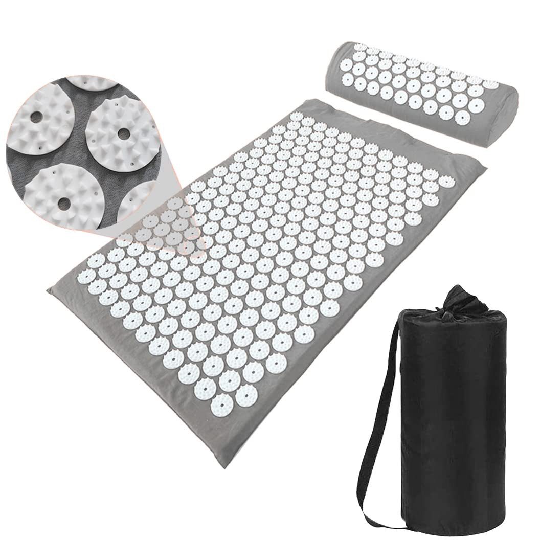 Wisam Akupressurmatte mit Kissen Akupressur Set Massagematte 60 x 40 Grau