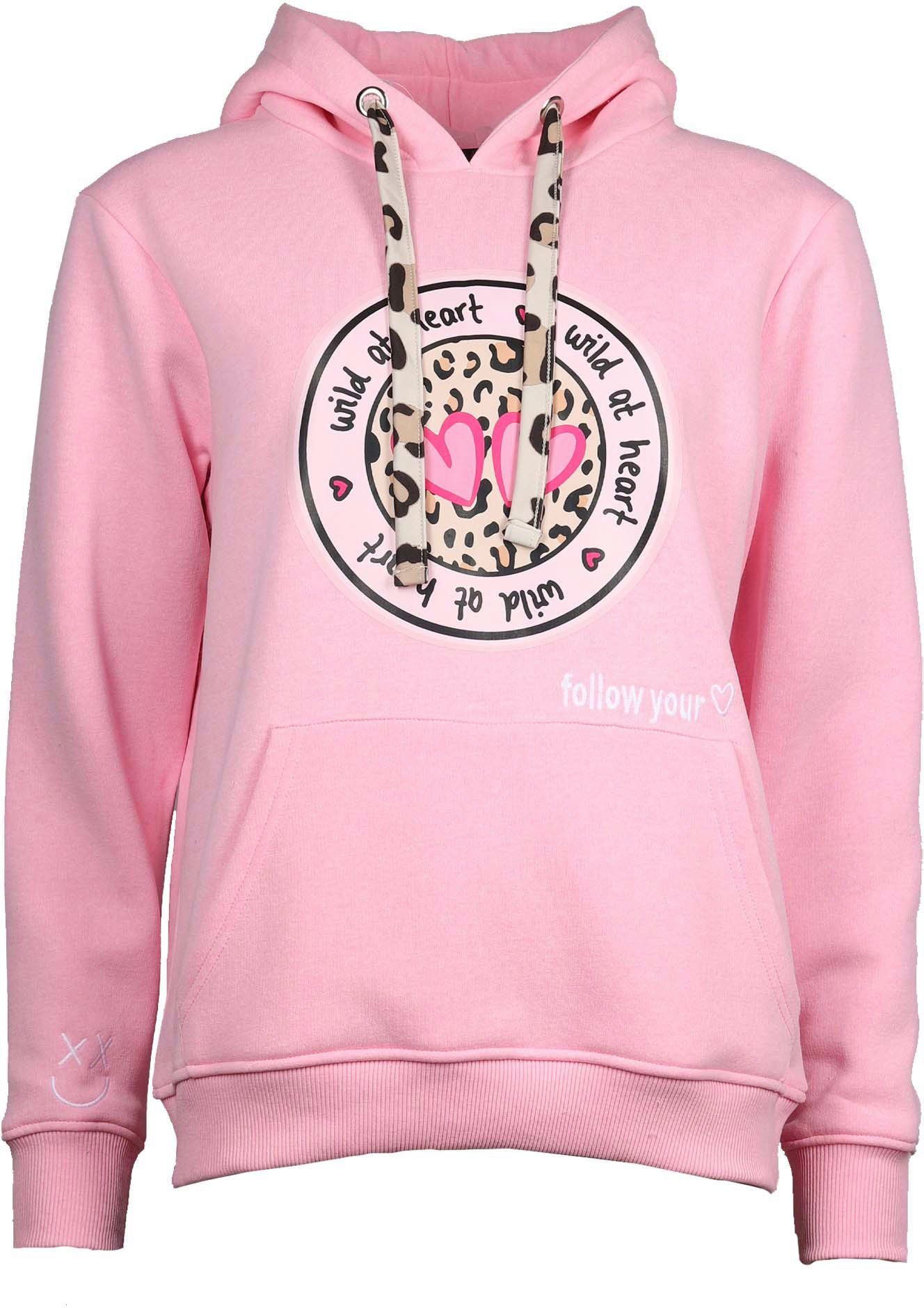 Zwillingsherz Hoodie Kapuze, Langarm, Kängurutasche, Leo-Details, modisch