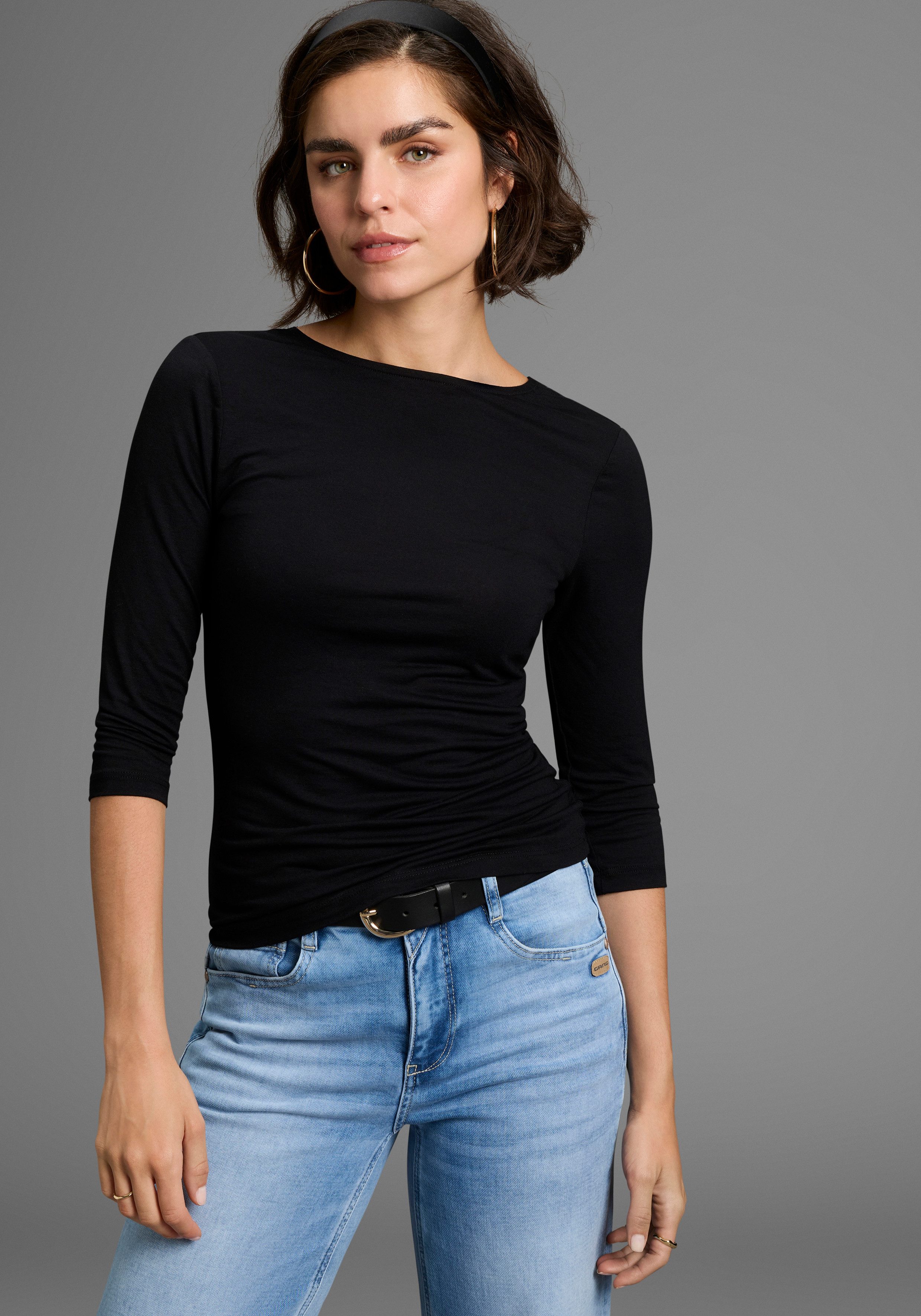 Melrose Rundhalsshirt 3/4-Ärmel, taillierter Schnitt, mit Spitzenkante günstig online kaufen