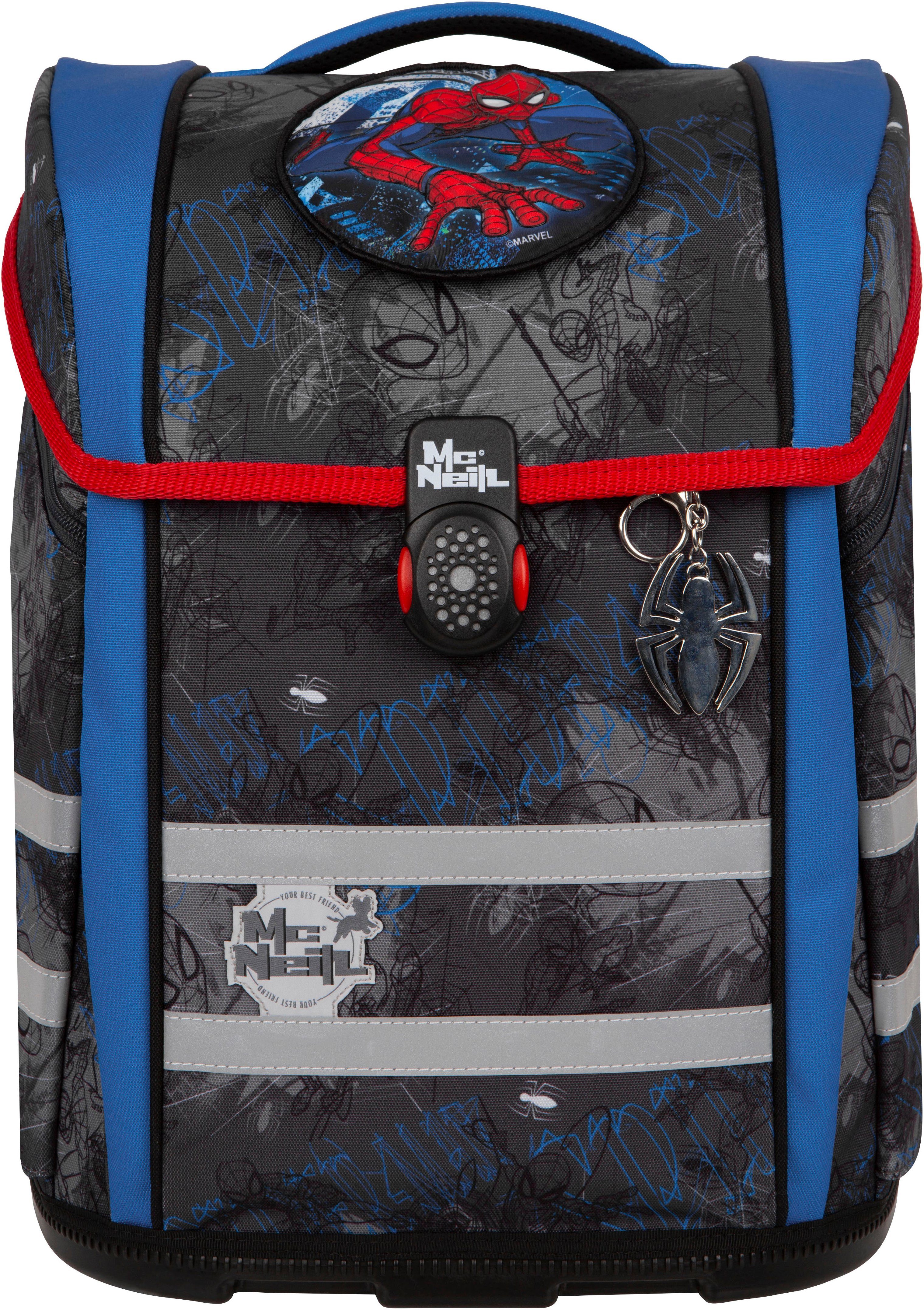 McNeill Schulranzen Perfecto, Marvel, Spider Man (Set, 5-tlg), inkl. Federmäppchen, Turnbeutel, Schlamperrolle & Motivmagnet