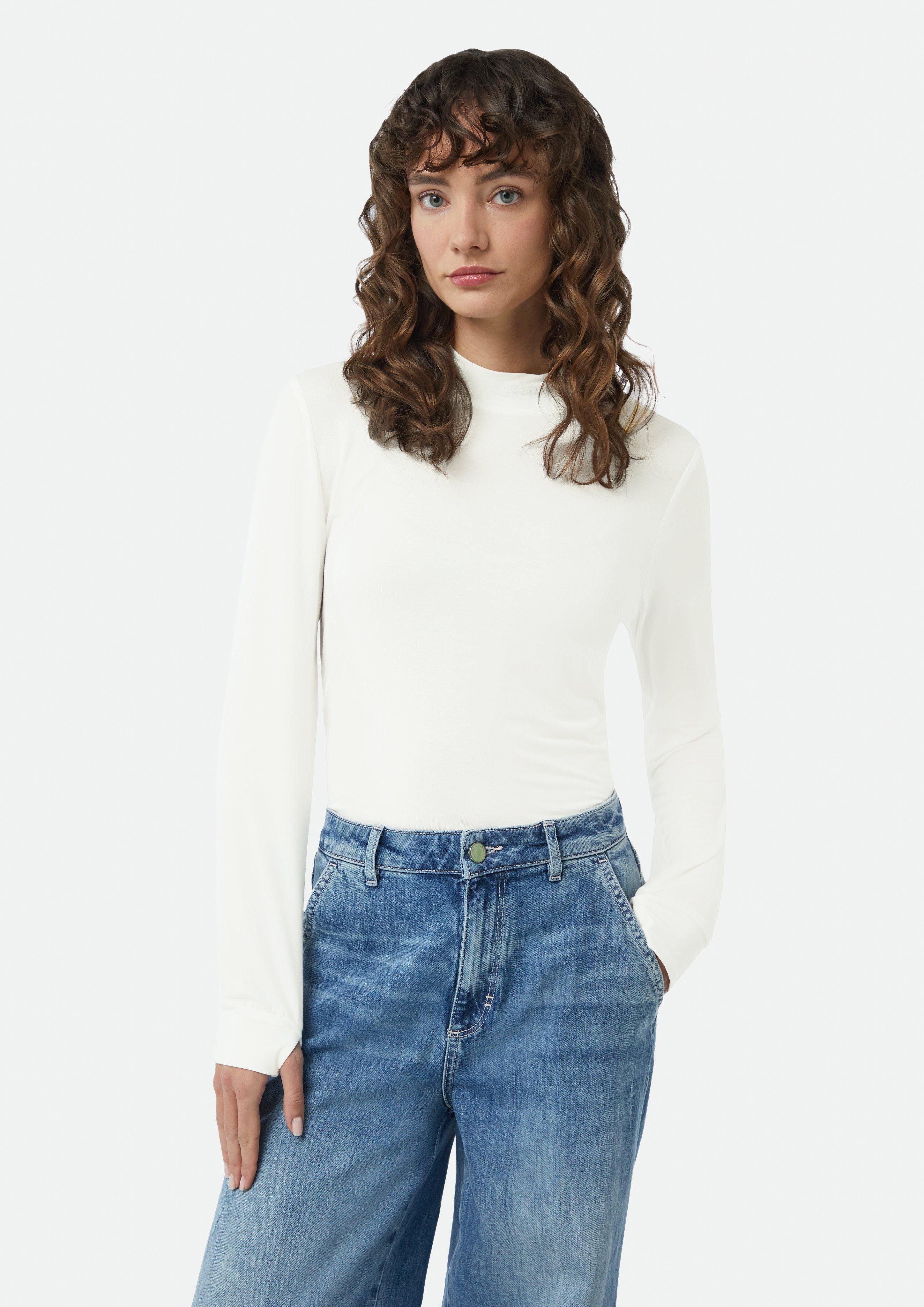 Langarmshirt Semitransparentes Longsleeve mit Logostickerei am Kragen