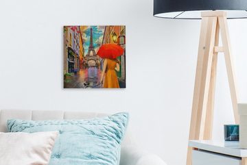 OneMillionCanvasses® Gemälde Gemälde - Ölfarbe - Frau - Hund - Paris, (1 St), Leinwand Bilder für Wohnzimmer Schlafzimmer