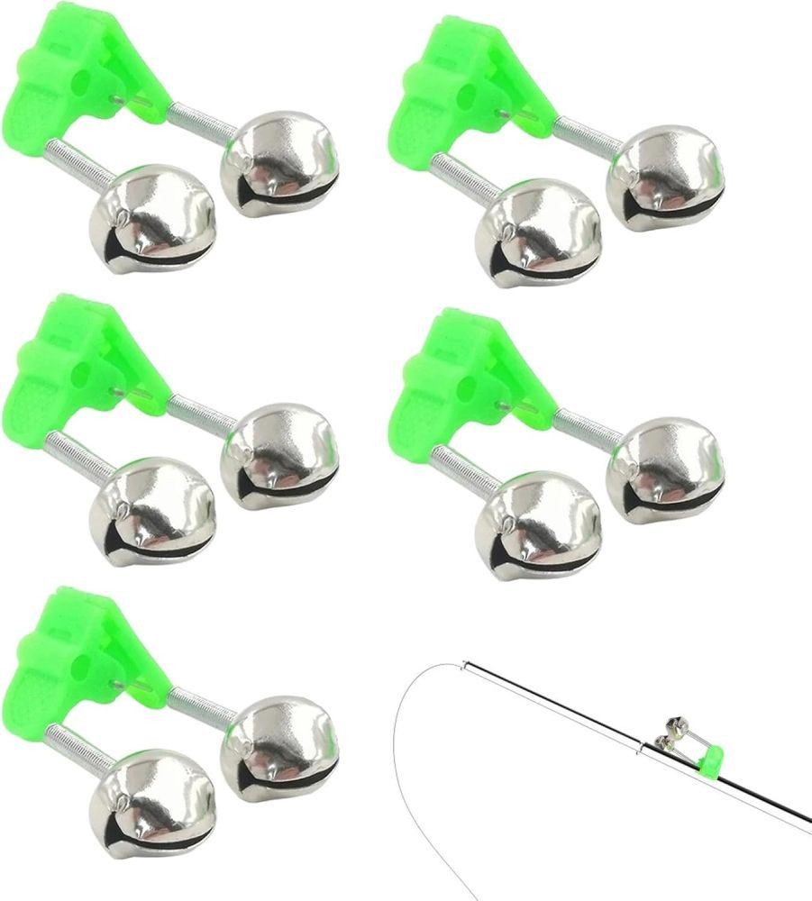Bissanzeiger Knicklicht 5er-Set Bissanzeiger Angelrute Glockenclip Grün Metall DE.