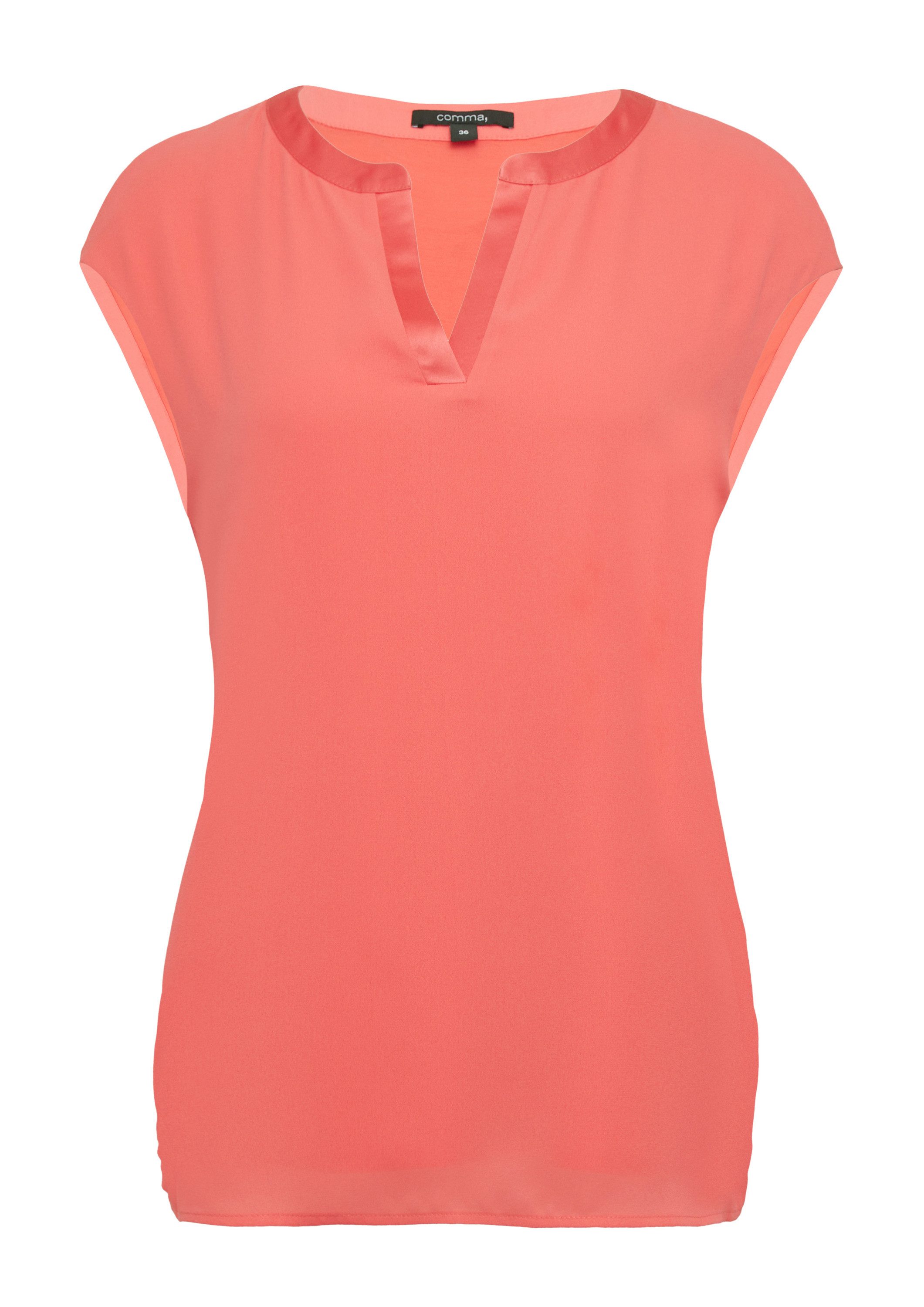 comma Kurzarmshirt T-Shirt Viskose-Shirt mit Satinblende im Fabricmix günstig online kaufen