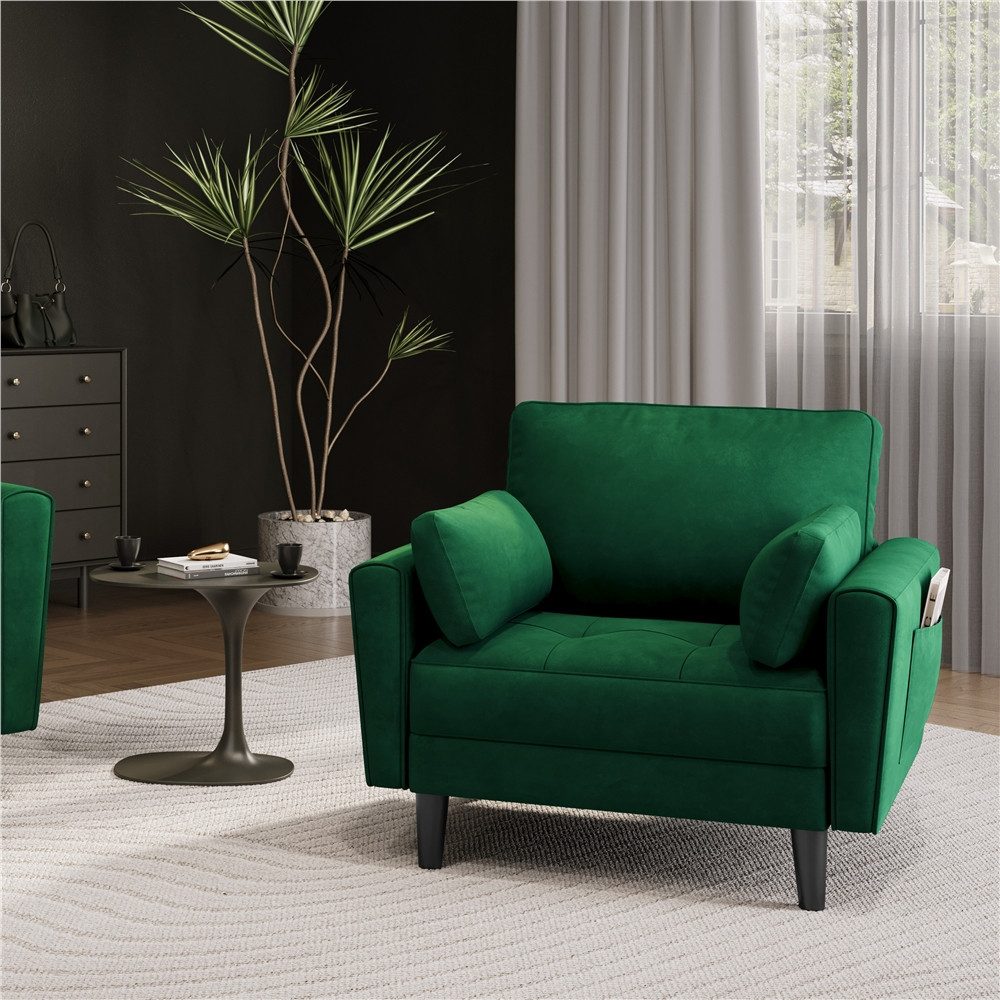 Yaheetech Sofa Polstersofa mit Rückenkissen & Seitenkissen & Seitentaschen, 1 Sitzer Sofa bis 136 kg belastbar