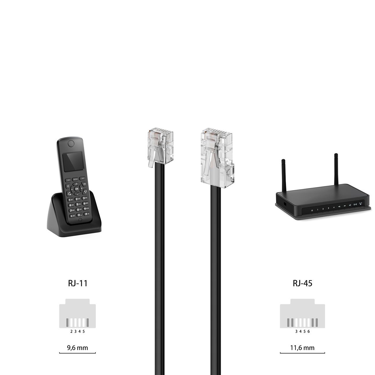 deleyCON deleyCON 0,5m Telefonkabel RJ11 auf RJ45 Modularkabel DSL VDSL LAN-Kabel