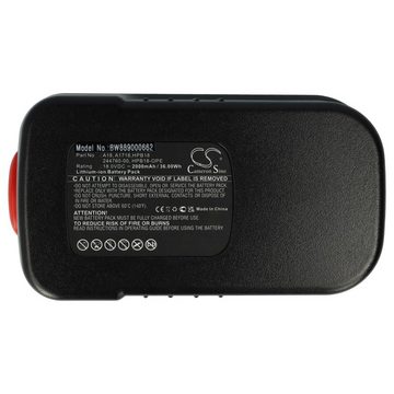 vhbw Ersatz für Black & Decker HPB18, HPB18-OPE, A1718, A18, 244760-00 für Akku Li-Ion 2000 mAh (18 V)