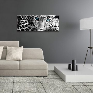 artissimo Glasbild Glasbild 80x30cm Bild aus Glas Leopard schwarz-weiß Foto, Tiere: Wildkatze