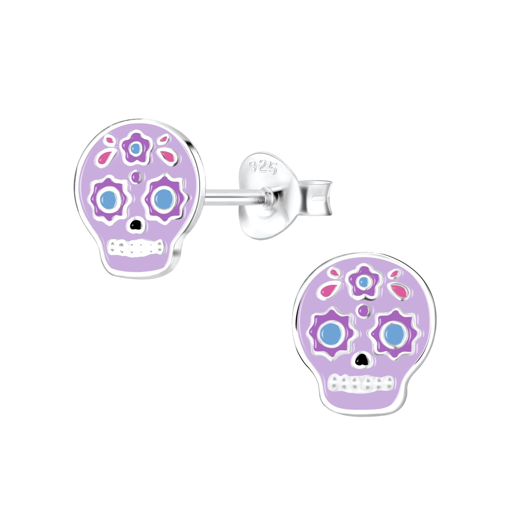 ALEXANDER YORK Paar Ohrstecker TOTENKOPF lila, 2-tlg., 925 Sterling Silber