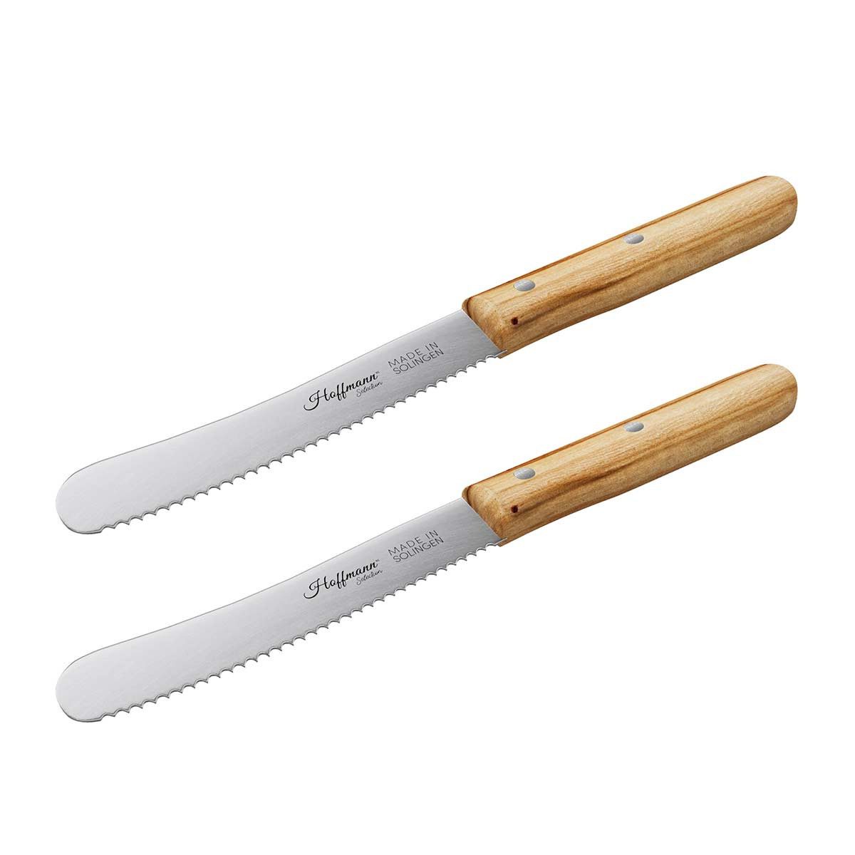 Hoffmann Germany Brotzeitmesser Buckelsmesser Solingen 11 cm Buchenholzgriff – Wellenschliff (2 Stück), Wellenschliff, Buchenholzgriff, Frühstück & Brotzeit