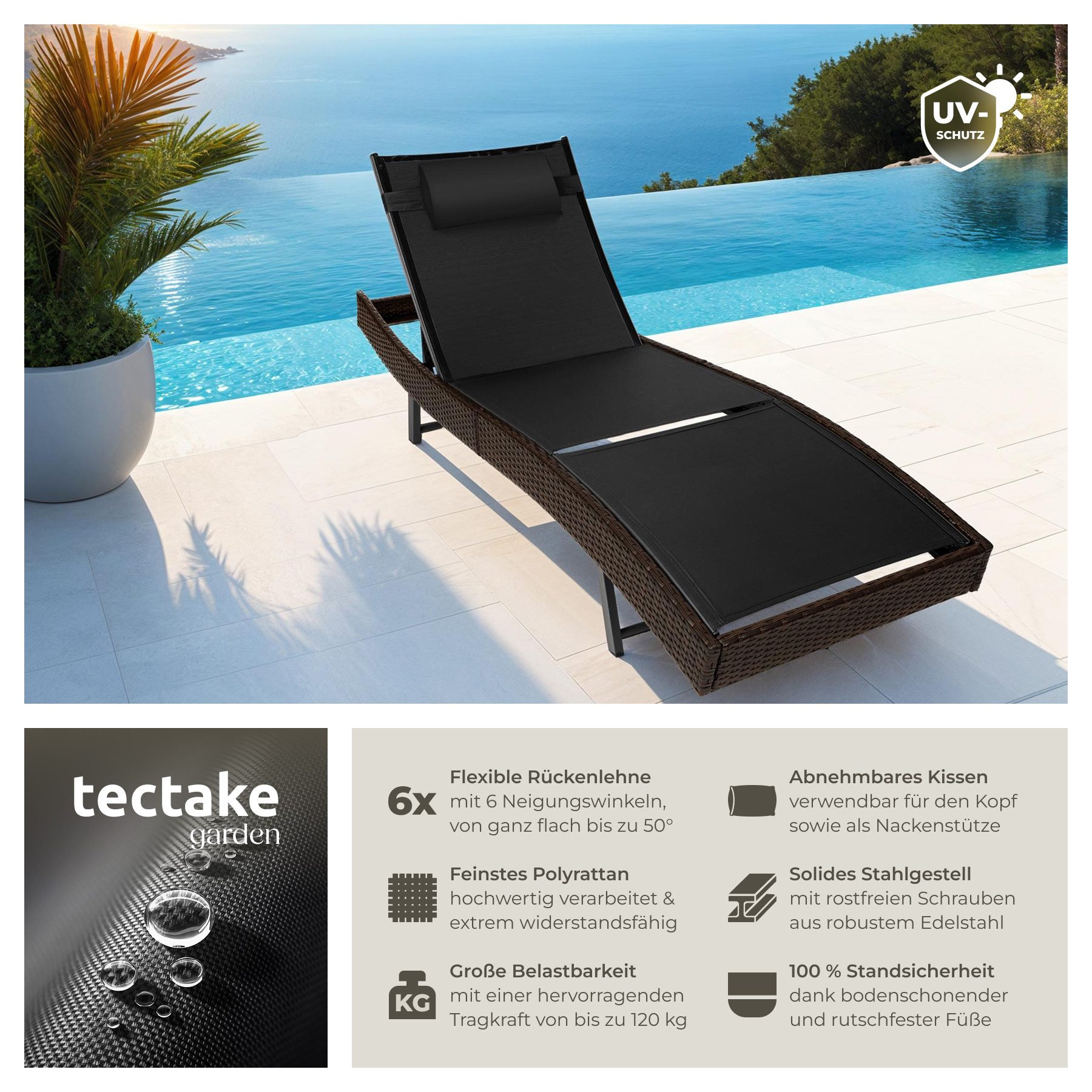 tectake Gartenliege Rattan Sonnenliege, 1 St., günstig online kaufen