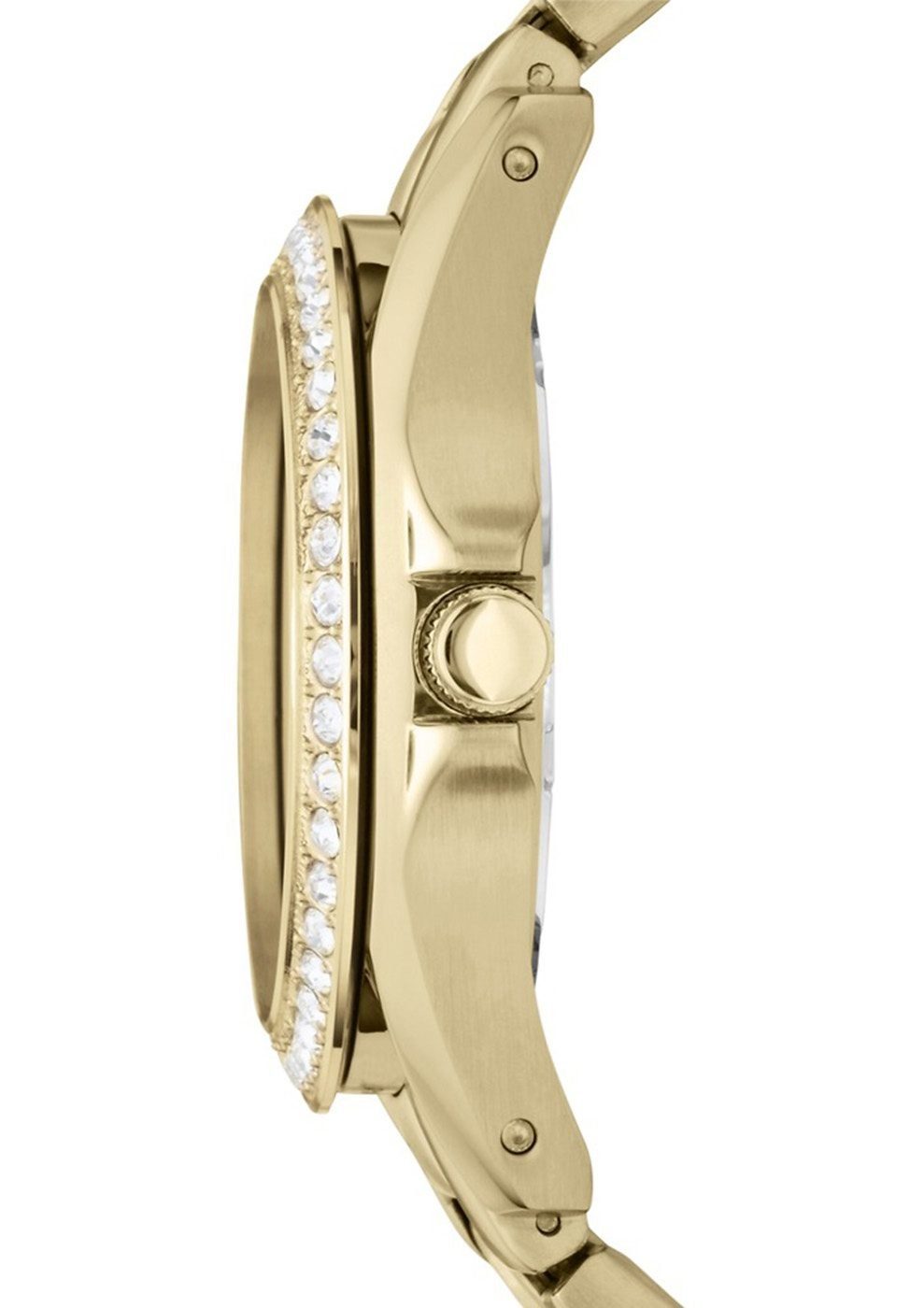 Fossil Multifunktionsuhr RILEY ES3203, Quarzuhr, Armbanduhr, Damenuhr, Datum, Edelstahlarmband, Glassteine