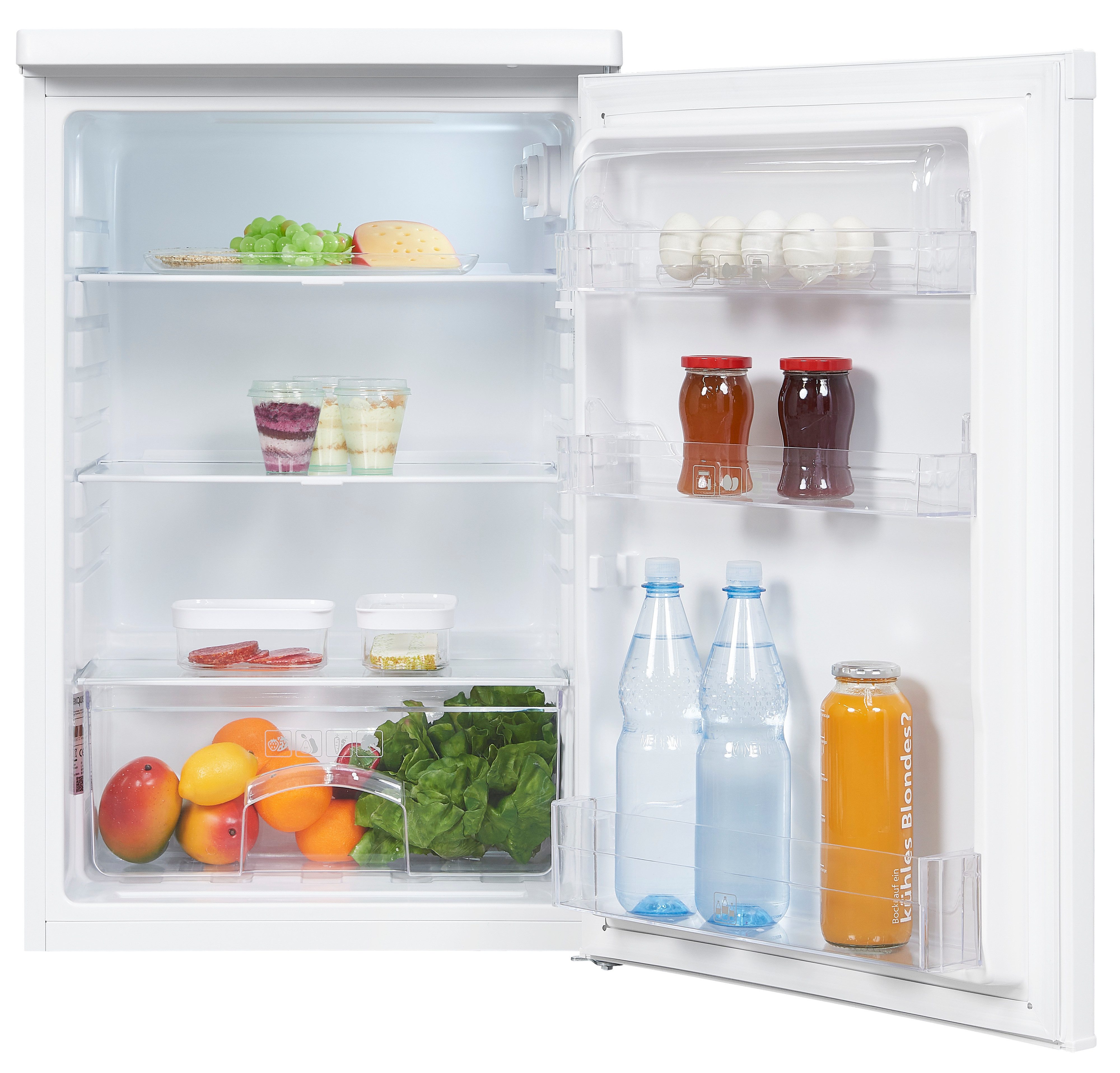 exquisit Kühlschrank KS16-V-040E weiss, 85 cm hoch, 55 cm breit, 127L Kühlschrank: flexibel, hell beleuchtet & mit praktischem Stauraum
