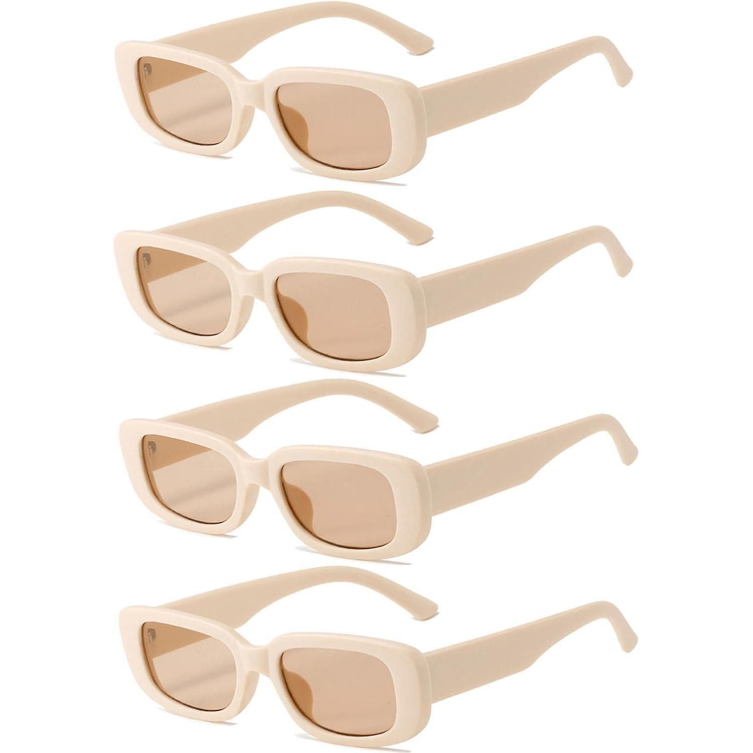 LuxusKollektion Retrosonnenbrille Sonnenbrille Damen Rechteckig Retro 90er Vintage Set 4 Beige
