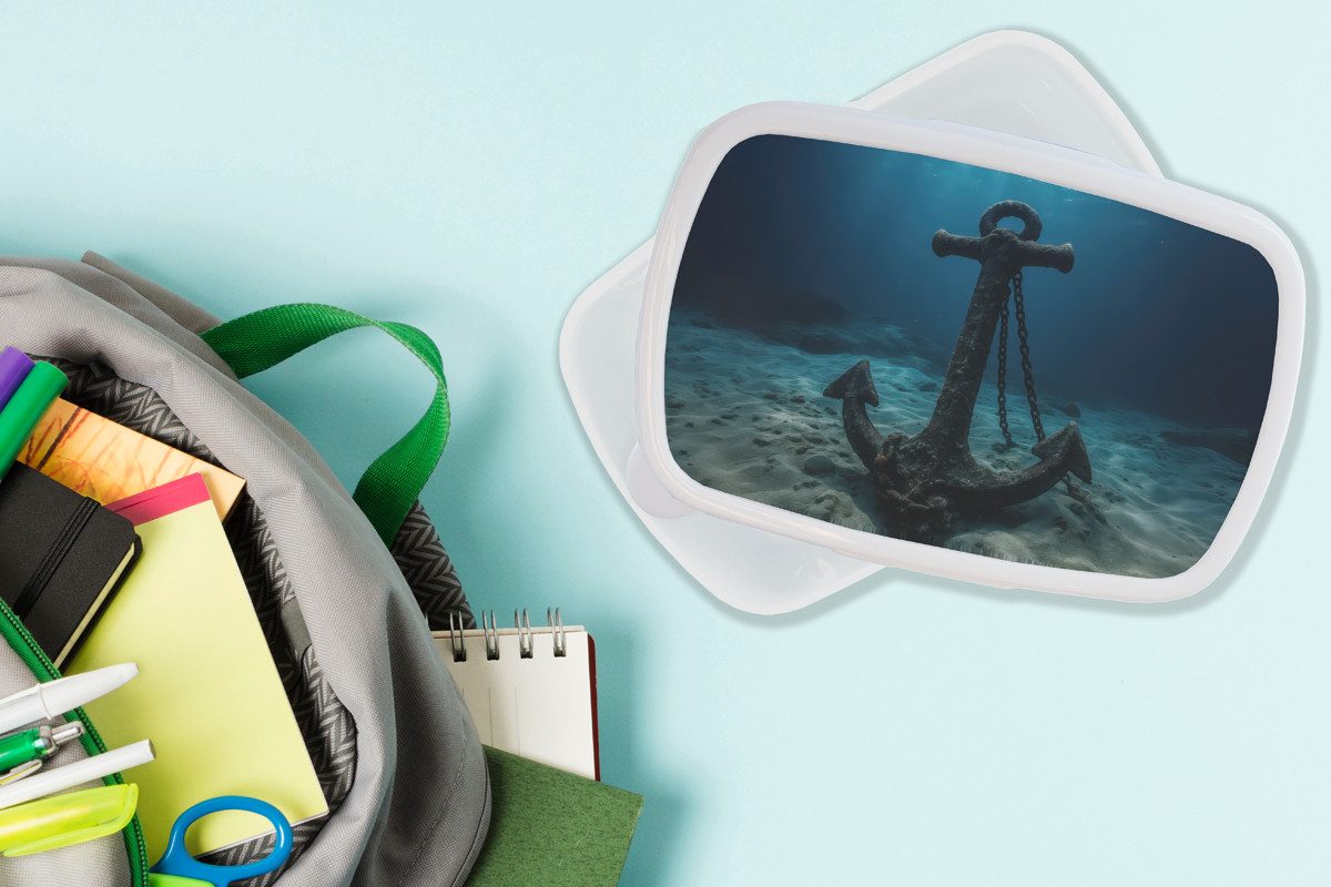 MuchoWow Lunchbox Anker - Eisen - Meeresboden - Sand, Kunststoff, (2-tlg), Brotdose Schule oder Arbeit, Brotbox für Kinder und Erwachsene