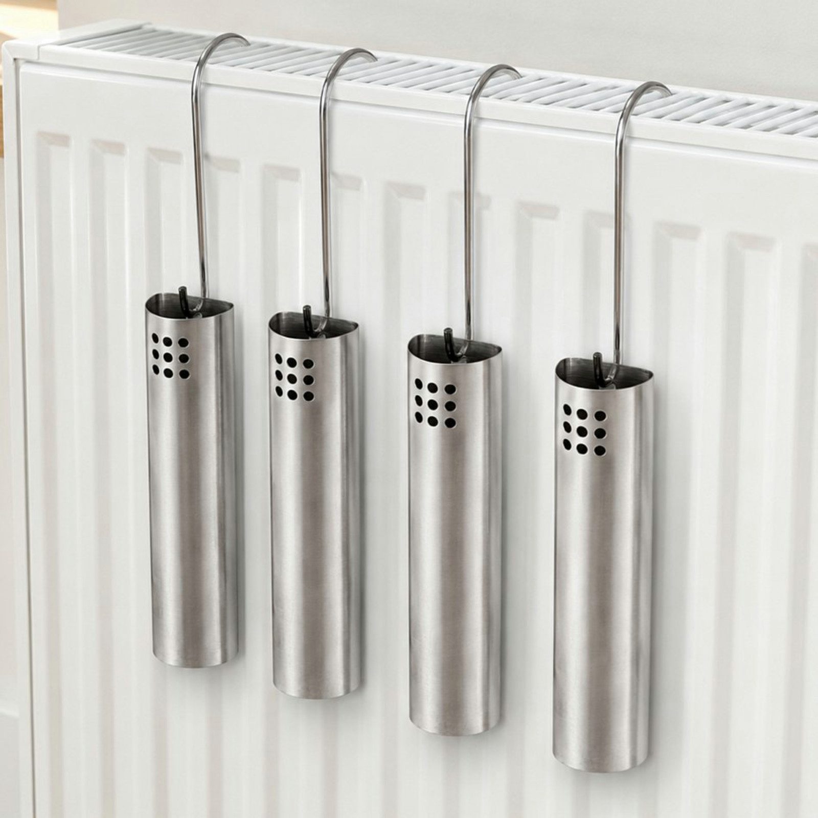 Haushalt International Luftbefeuchter Luftverdunster Wasserverdunster Edelstahl 4x277ml 4er Set, Heizkörper, Verdunstung, Mattiert, 39x11x4cm