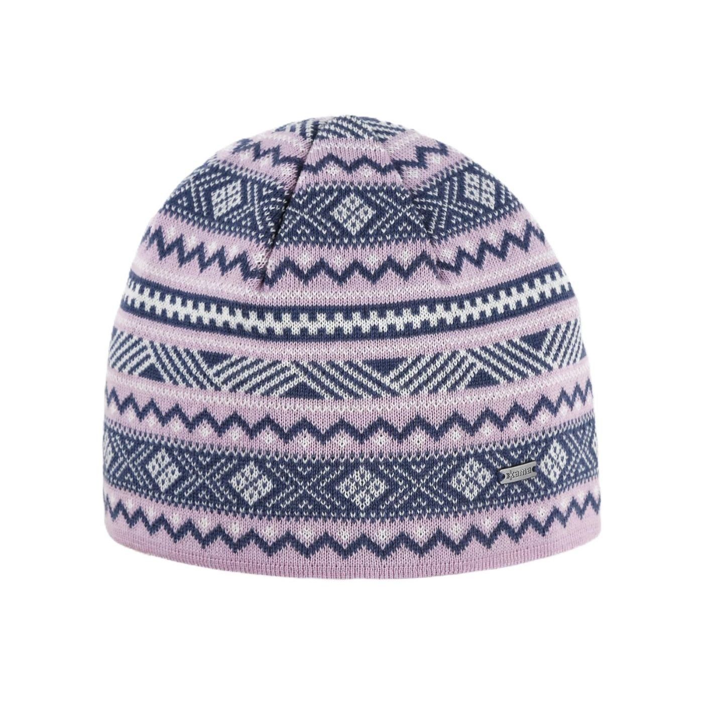 Strickmütze (Beanie) A174 Merino - Damen pink/weiss/blau - 1 Stück