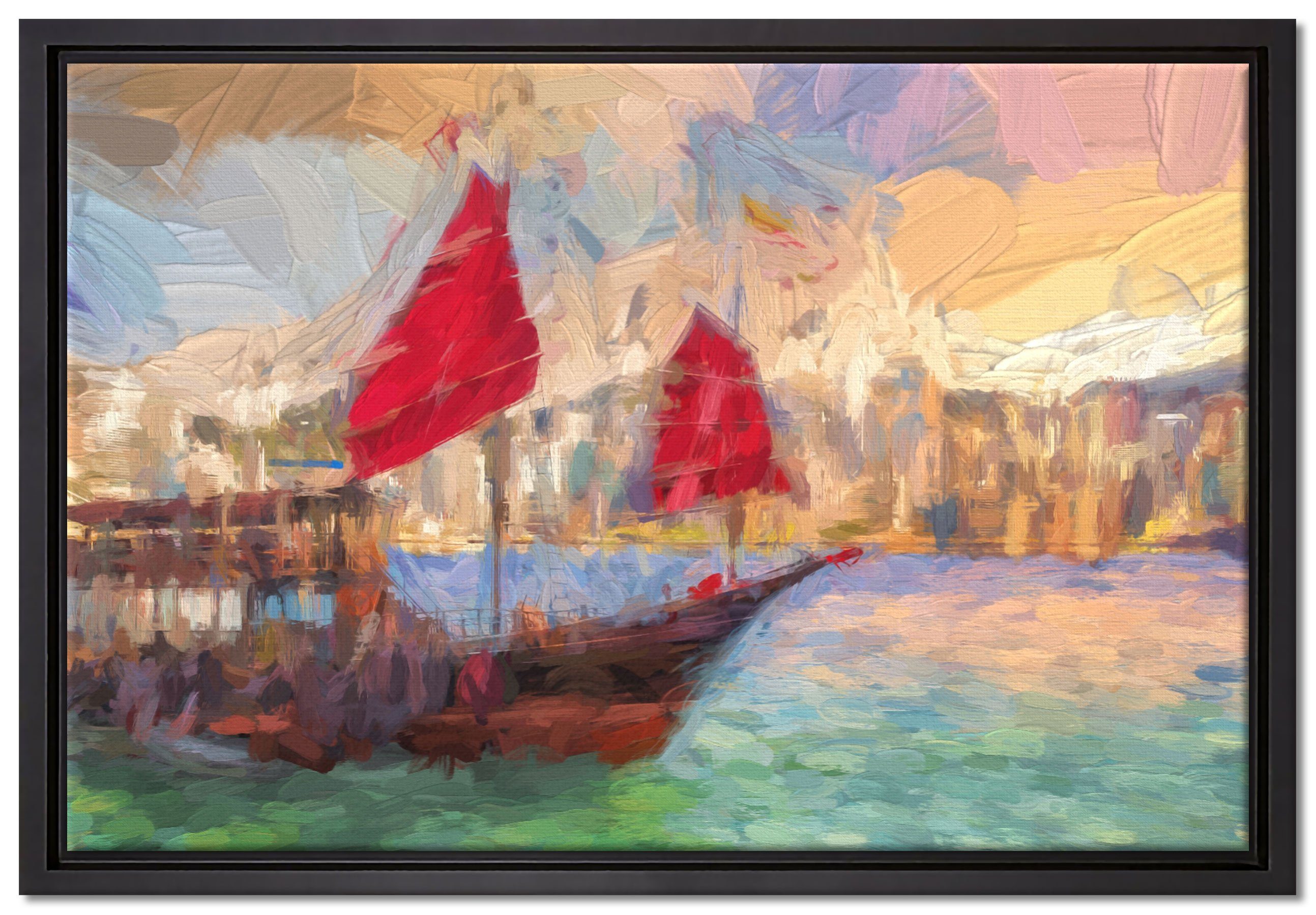 Pixxprint Leinwandbild Segelschiff mit Segeln, Wanddekoration (1 St), Leinwandbild fertig bespannt, in einem Schattenfugen-Bilderrahmen gefasst, inkl. Zackenaufhänger