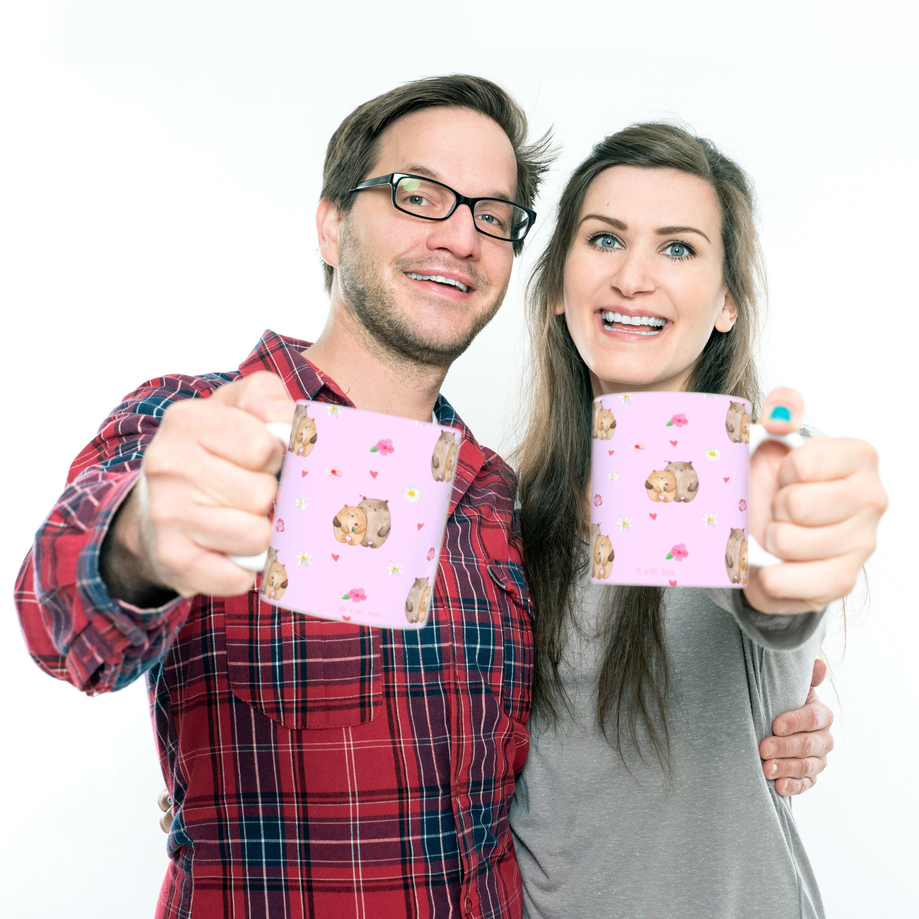 Mr. & Mrs. Panda Tasse Bären Liebe Rosa - Tasse, - Geschenk, Heiratsantra, Büro Kaffeebecher, Keramik