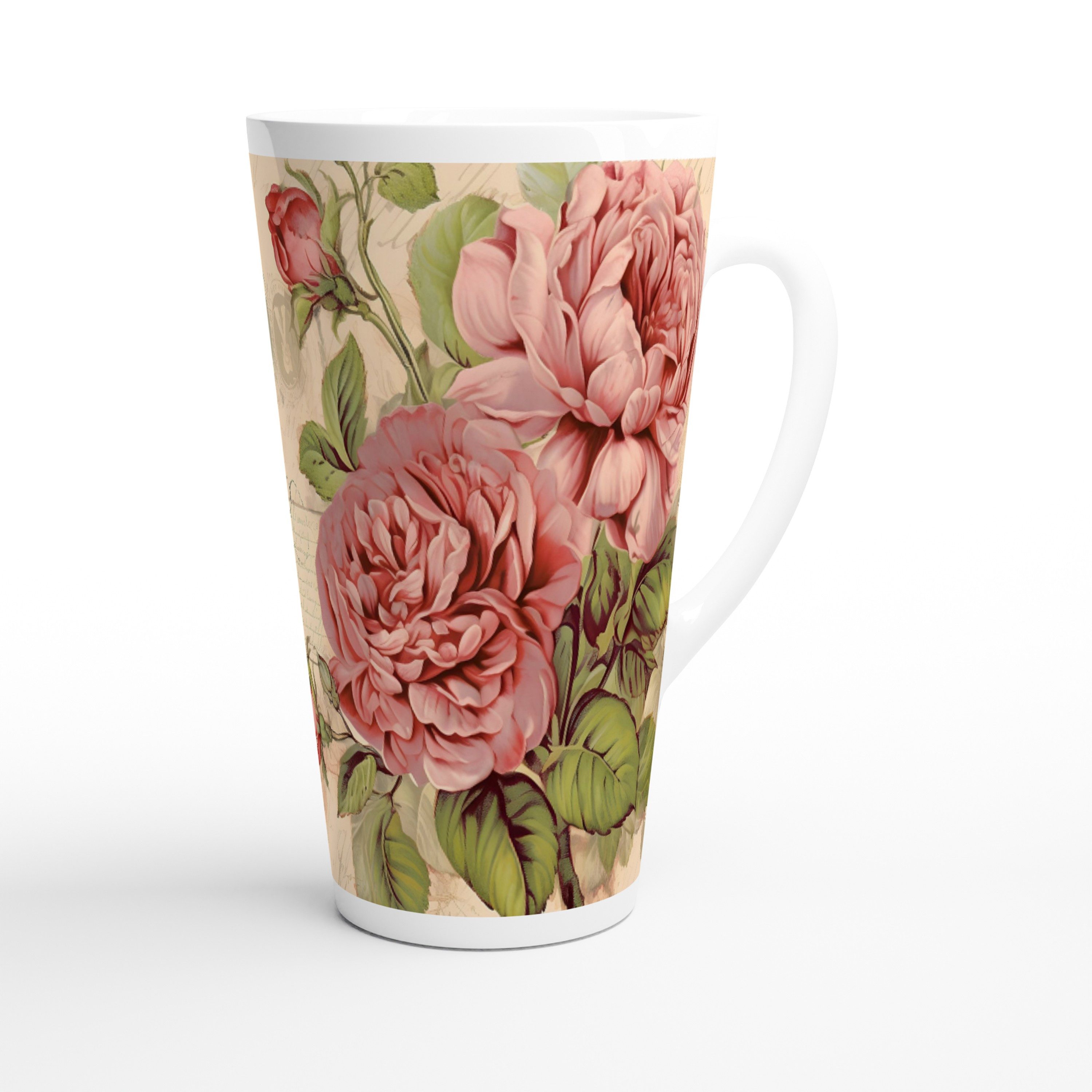Alltagszauber Latte-Macchiato-Tasse - Jumbo-Becher VINTAGE ROSE, Keramik, extra groß, für 500ml Inhalt
