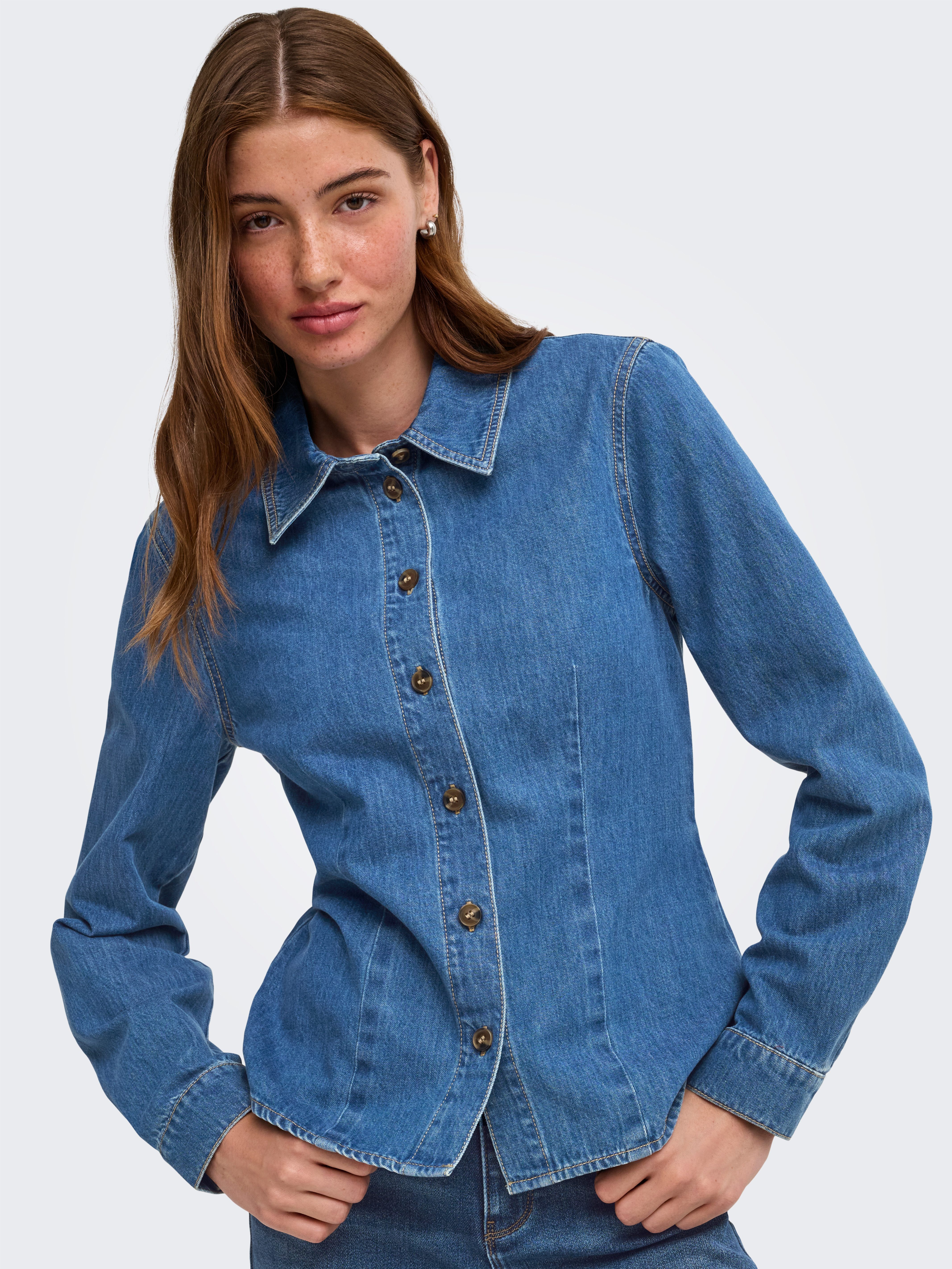 ONLY Jeansbluse ONLUNA FITTED SHIRT DNM Baumwolle, Denim – Bild 2 von 5