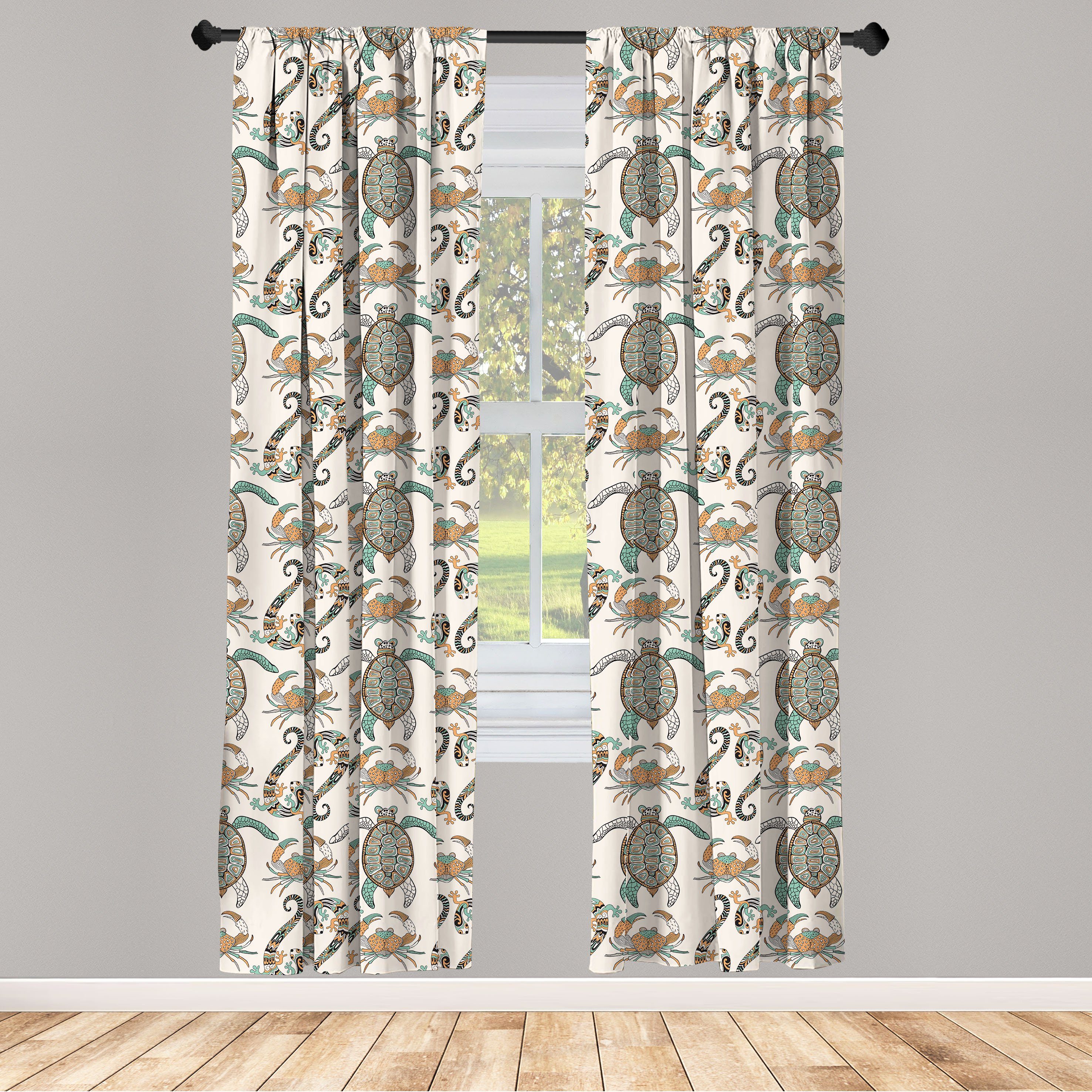 Gardine Vorhang für Wohnzimmer Schlafzimmer Dekor, Abakuhaus, Microfaser, Tier Echsen Schildkröten und Krabben