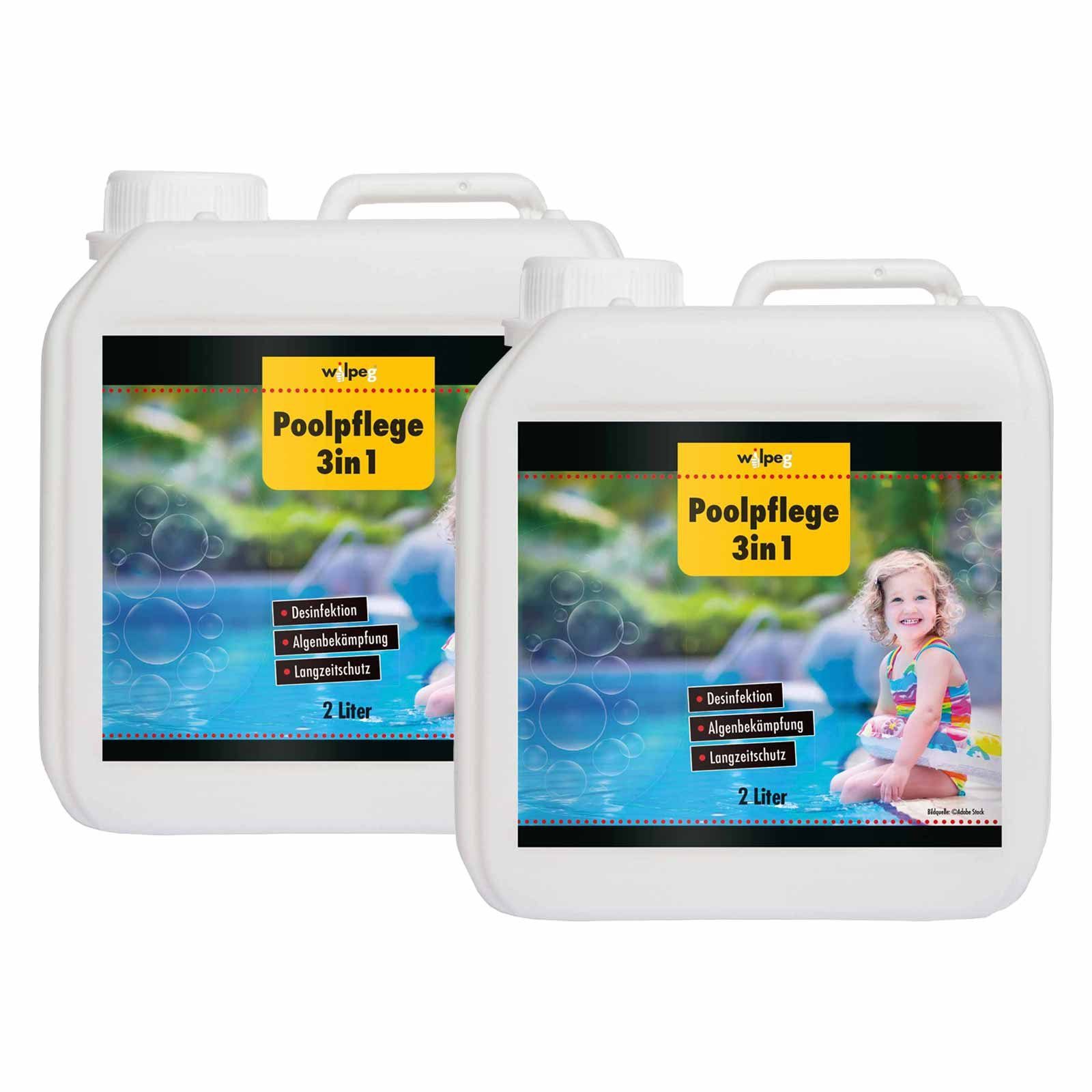 wilpeg® Poolpflege Poolpflege 3in1 2x2L Desinfektion Algenentferner Langzeitschutz, (Set)
